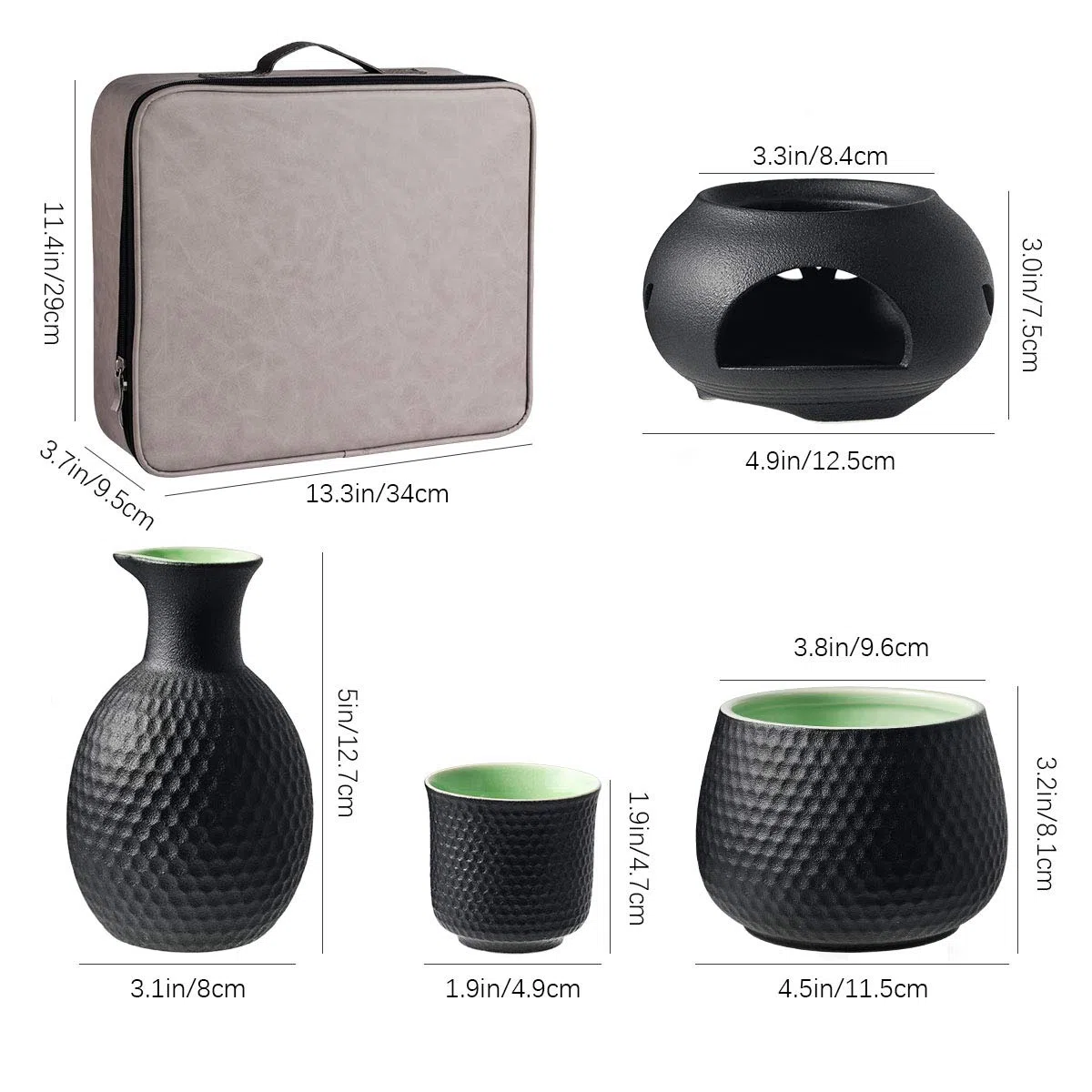 Juego de tazas de sake, caja de regalo de almacenamiento más cálido, bebida de saki caliente de porcelana, 9 piezas incluyen estufa, cuenco de calentamiento, botella de sake 6 tazas