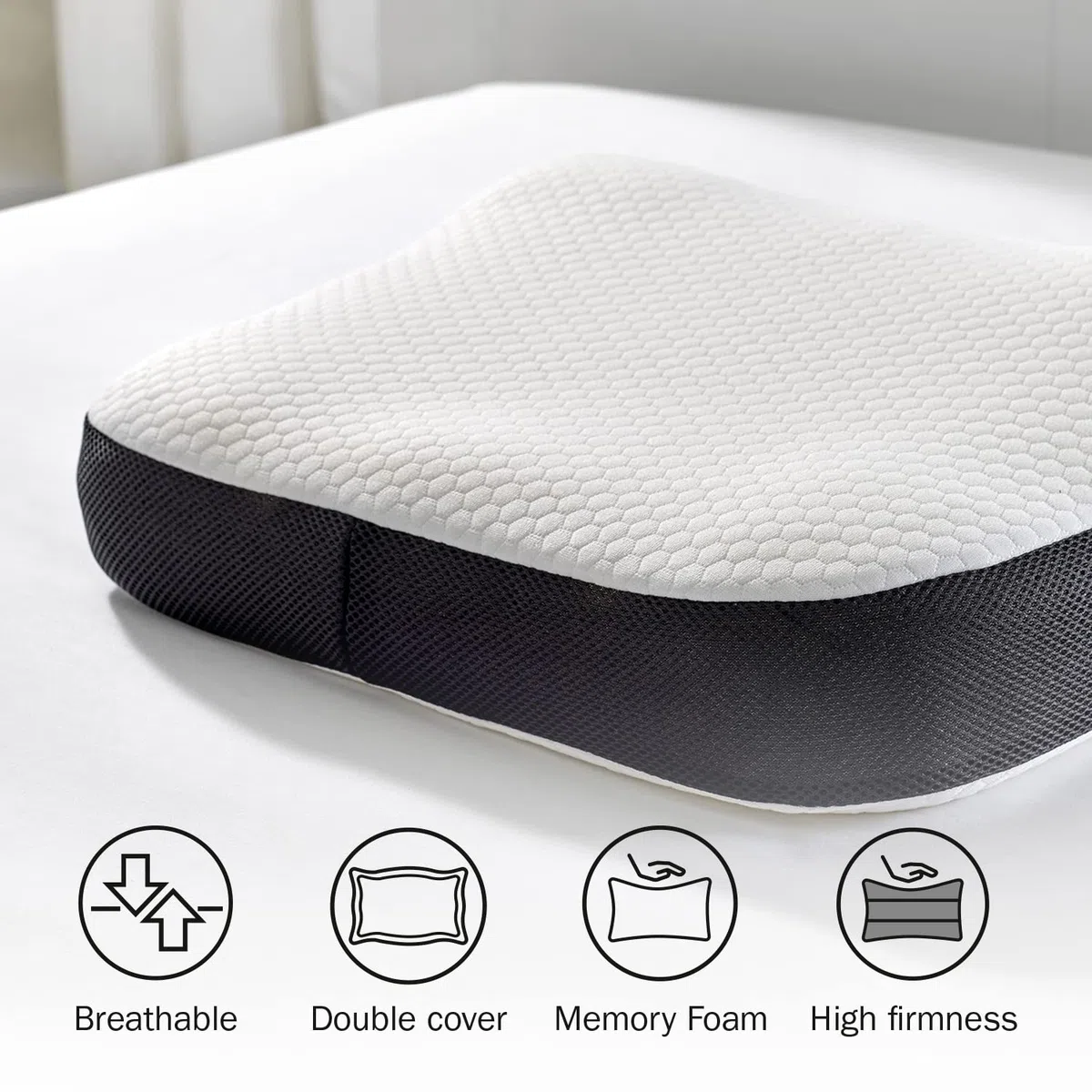 PIKOLIN Home Almohada Viscoelástica Antirronquidos, Transpirable, Doble Funda, Posiciona Cuello y Cabeza para Respirar Bien, Firmeza Alta, para Dormir de Lado