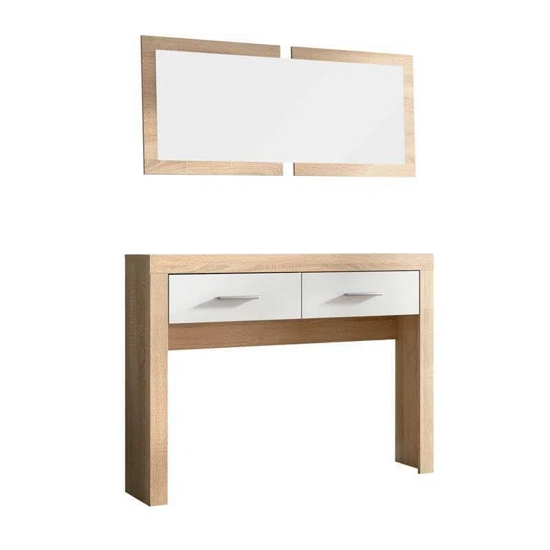 SHIITO | Recibidor con Dos cajones y Espejo Incluido | Mueble de Entrada | Color Cambrian y Blanco - 115 x 26 x 85 cm | Modelo Ambar