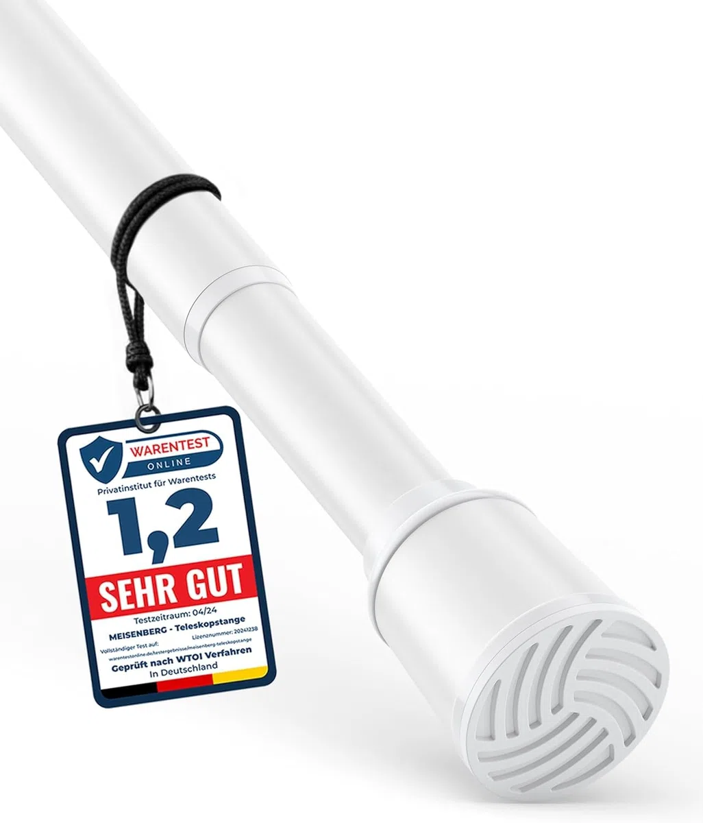 MEISENBERG Barra telescópica para sujetar 270 – 320 cm, color blanco, diámetro de 32 mm, barra sin taladrar, barra de cortina extensible para ventanas, separadores de habitaciones y cocina