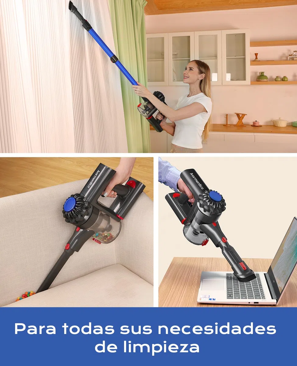 50Mins Aspiradora sin Cable, 40KPA Aspirador sin Cable, 450W Escoba Aspiradora sin Cable con Cepillo para Suelos Mejorado, Aspirador Vertical con LED Verde, para Suelo/Pelo, Azul
