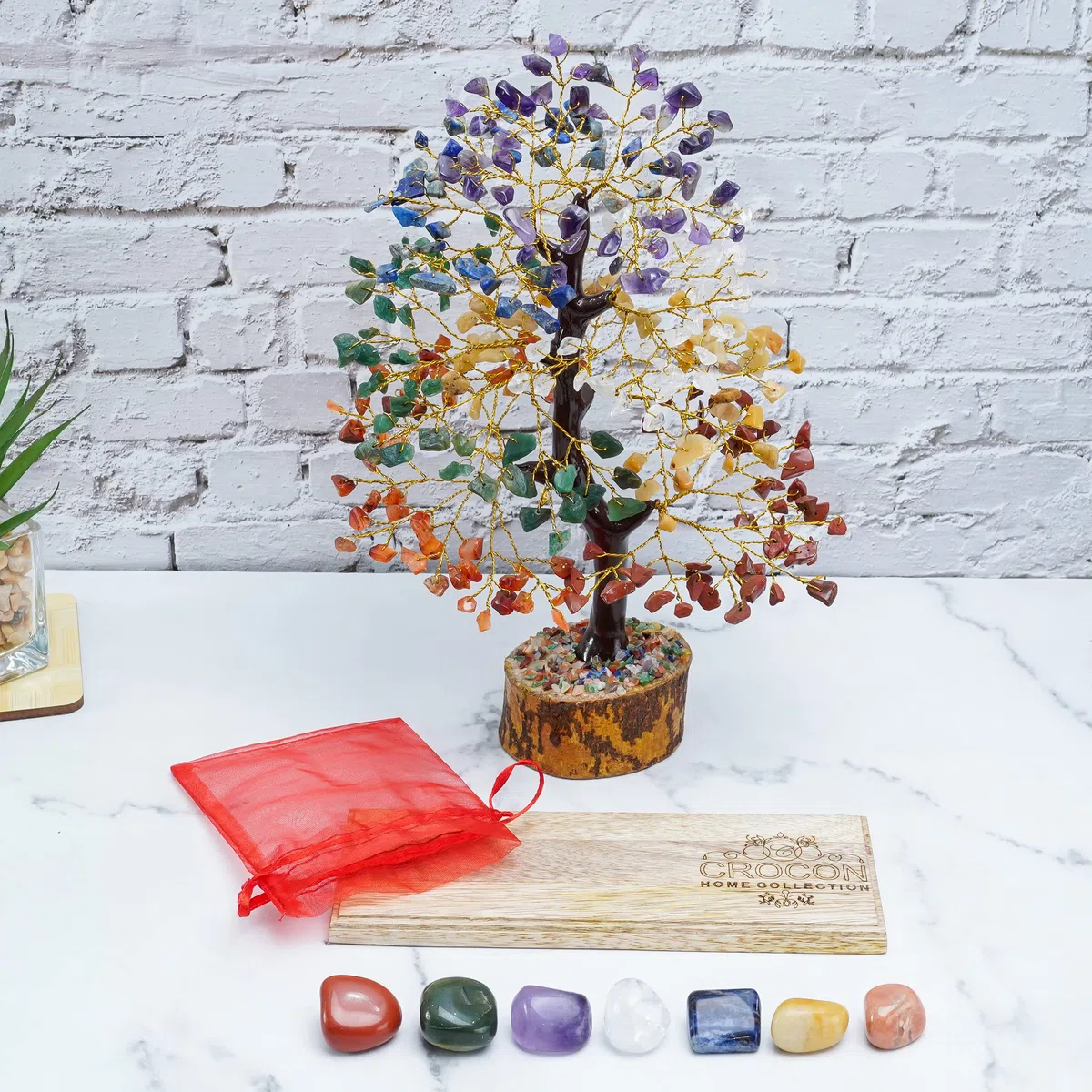 Árbol de la vida de los 7 chakras: árbol de la vida de cristal de los siete chakras, decoración de madera, piedras preciosas hechas a mano, decoraciones de cristal, regalos espirituales, Feng Shui
