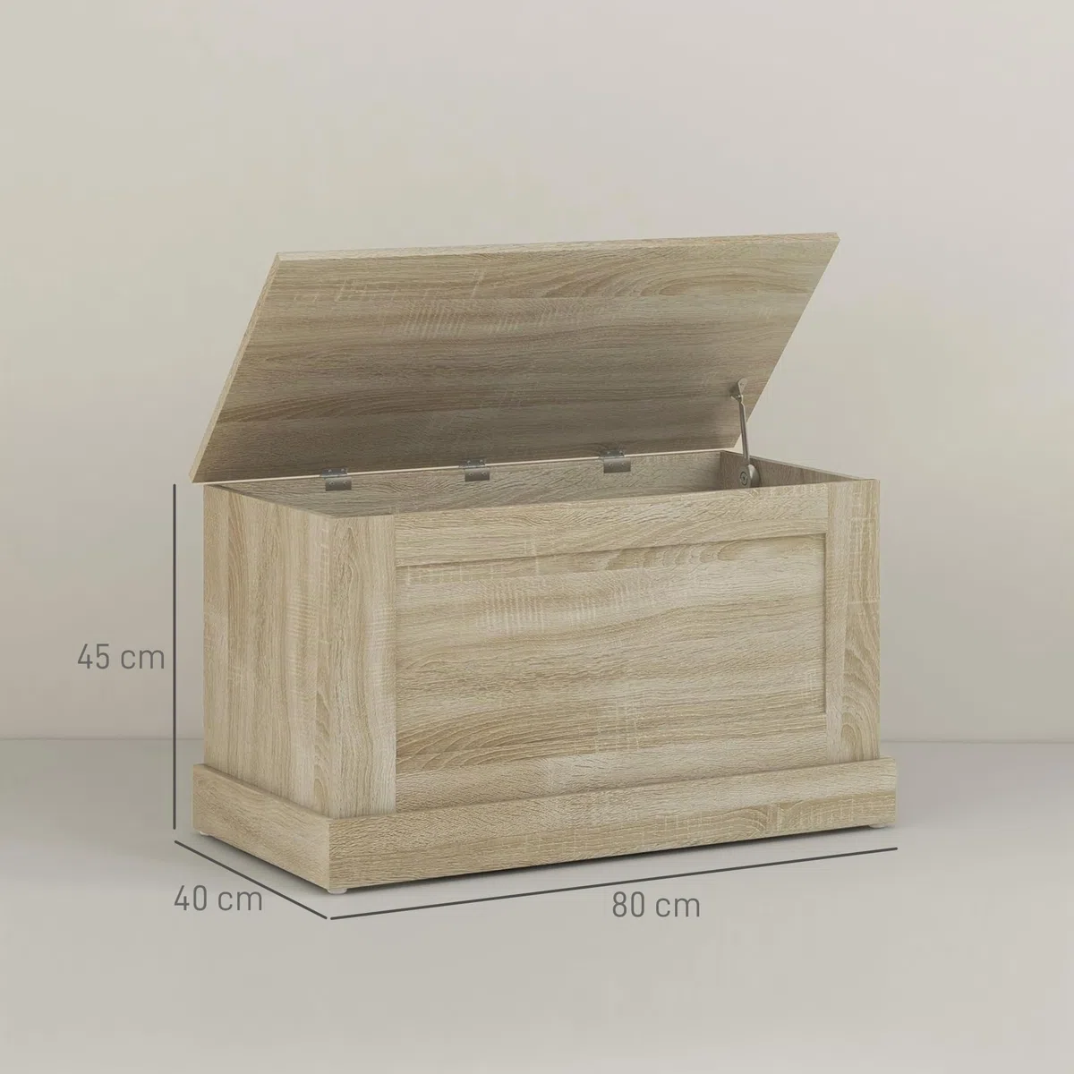 HOMCOM Baúl de almacenamiento, baúl de juguetes de madera, con bisagra de seguridad, para salón, pasillo, 80 x 40 x 45 cm, madera natural