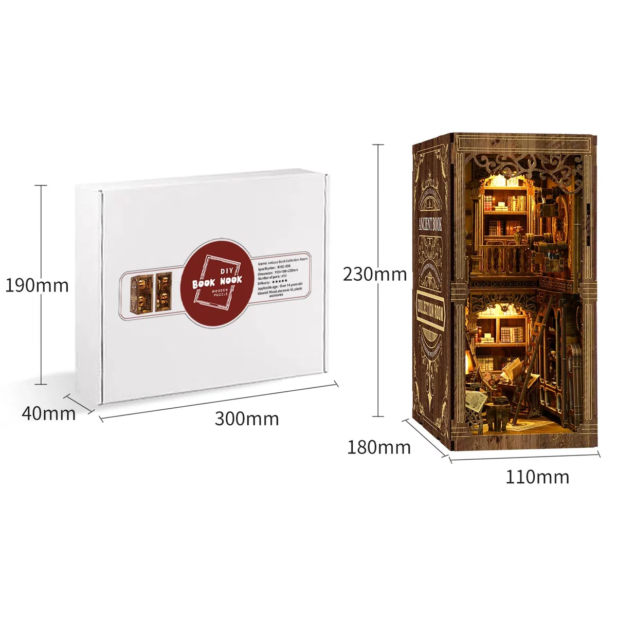 DIY Book Nook Kit-Biblioteca de Libros antiguos-3D Holzbausatz für Bücherregal Deko-Geschenke für Erwachsene und Teenager Weihnachten Geburtstag Geschenke