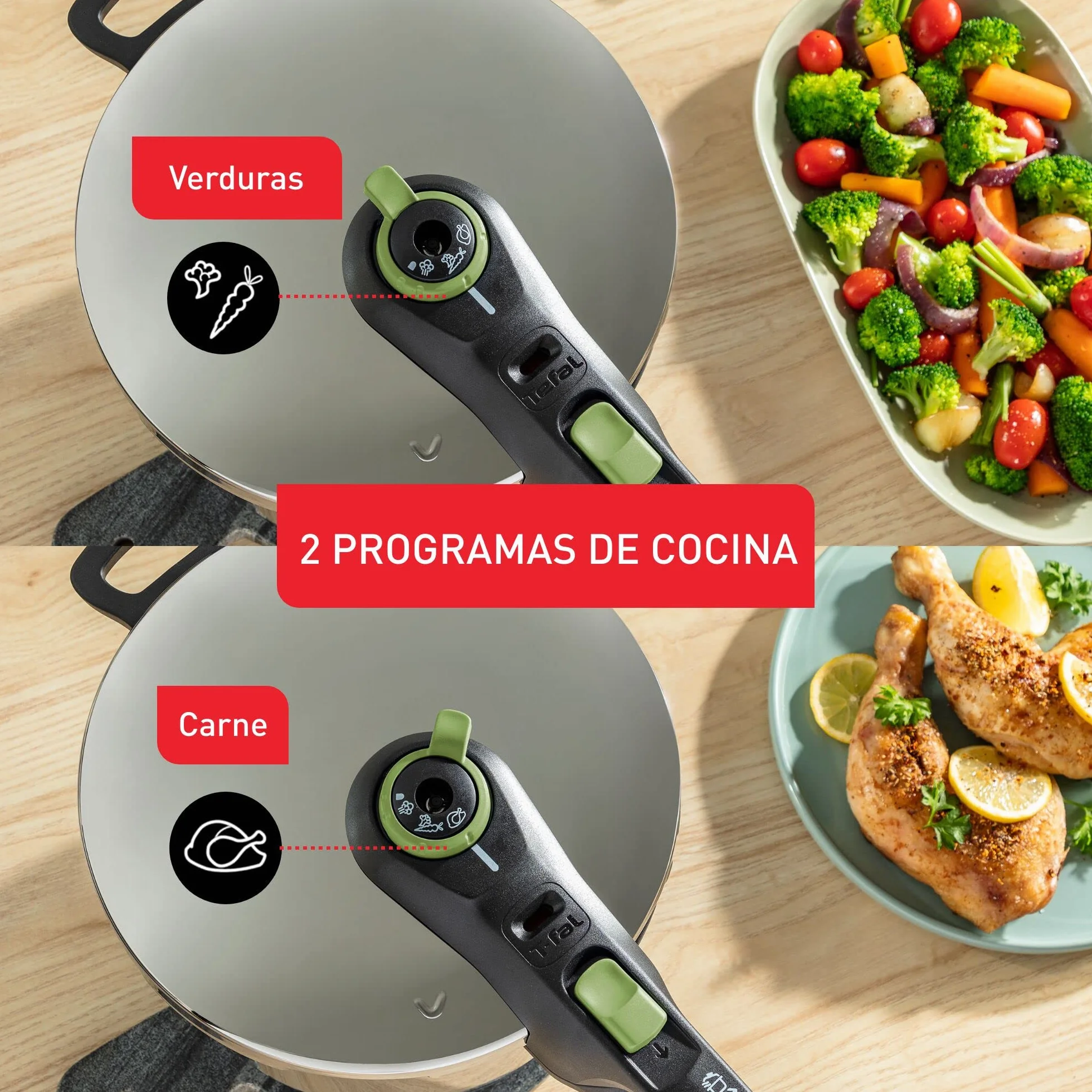 Tefal Olla a presión Secure Trendy 6L - Dos programas, verdura y carne, comidas más rápidas, resultados tiernos, tapa de cocción a presión, compatible con inducción