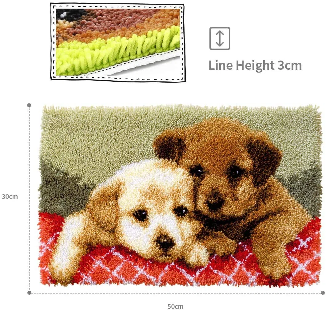 Kit de Gancho DIY Latch Hook kit Rug Making Crafts for Adults Regalos de Punto de Cruz Hechos a Mano de Felpa 50x38cm (Perro)