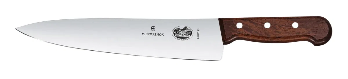 Victorinox Wood, cuchillo de trinchar profesional, hoja extra afilada, afilado recto, 25 cm, elegante mango de madera, acero inoxidable, marrón