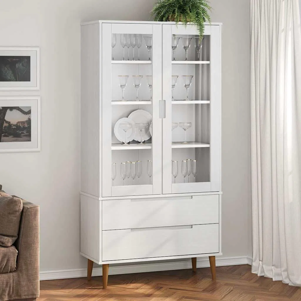 vidaXL Vitrina Estantería Almacenamiento Compartimentos Puertas Cajones Armario Aparador Sala de Estar Hogar Madera Maciza de Pino Blanco