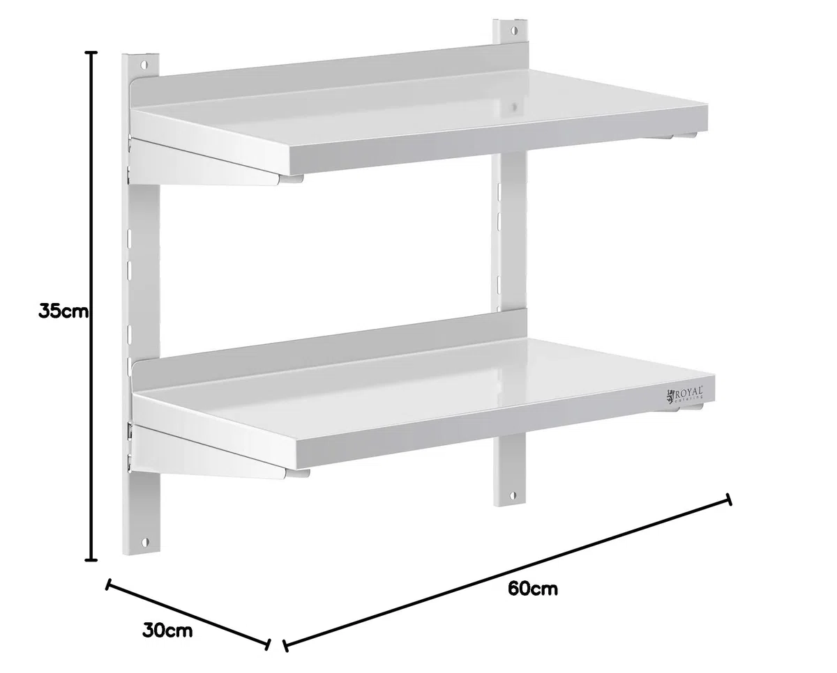 Royal Catering Estante De Pared Metálico Estantería para Cocina RCWR-600.4 (Capacidad: 40 kg, Acero Inoxidable, 2 Baldas, 30 x 60 cm)