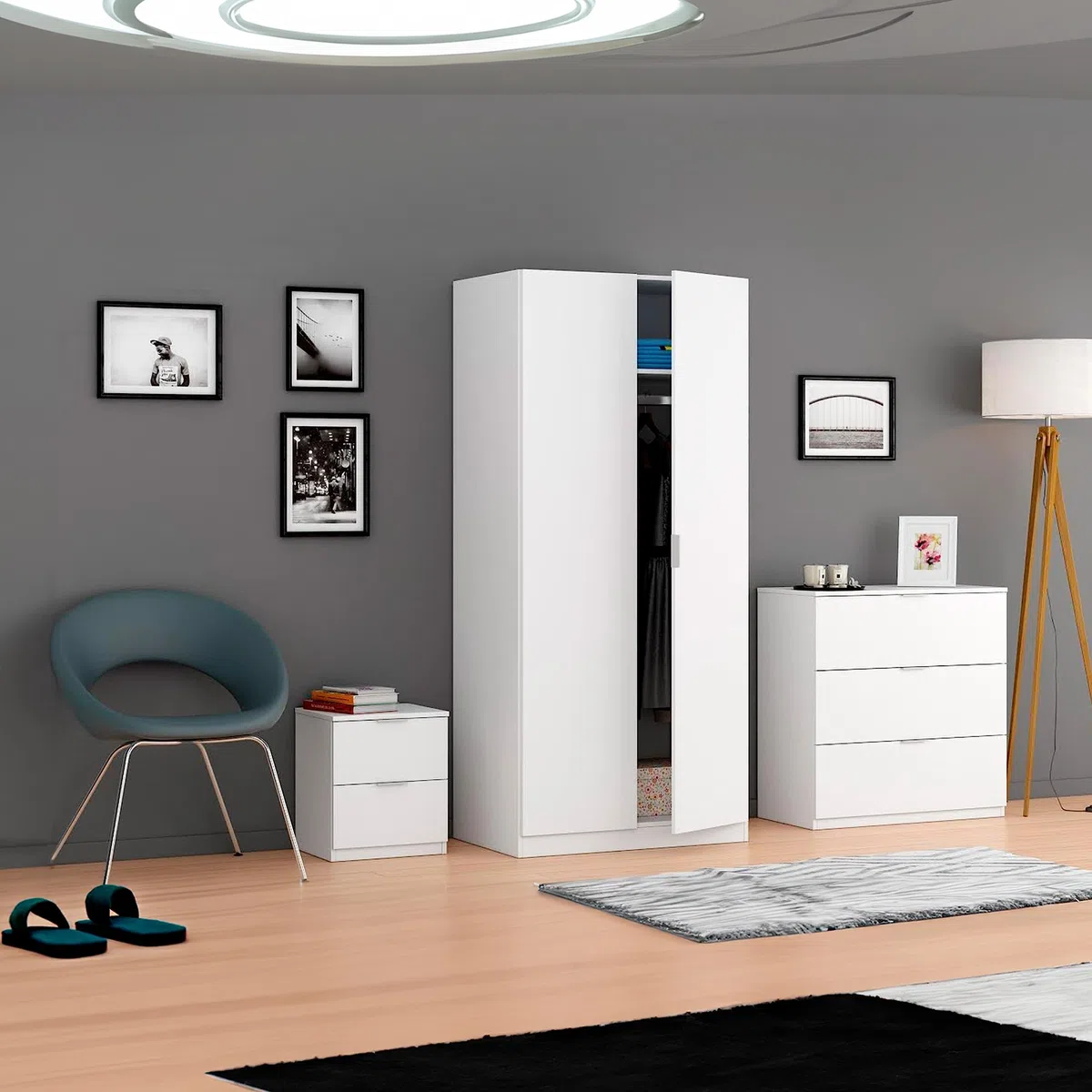 Habitdesign Cómoda 3 Cajones, 80x77x38 (AltoxAnchoxFondo-en cm), Cajonera Dormitorio Color Blanco Artik, Modelo LowCost
