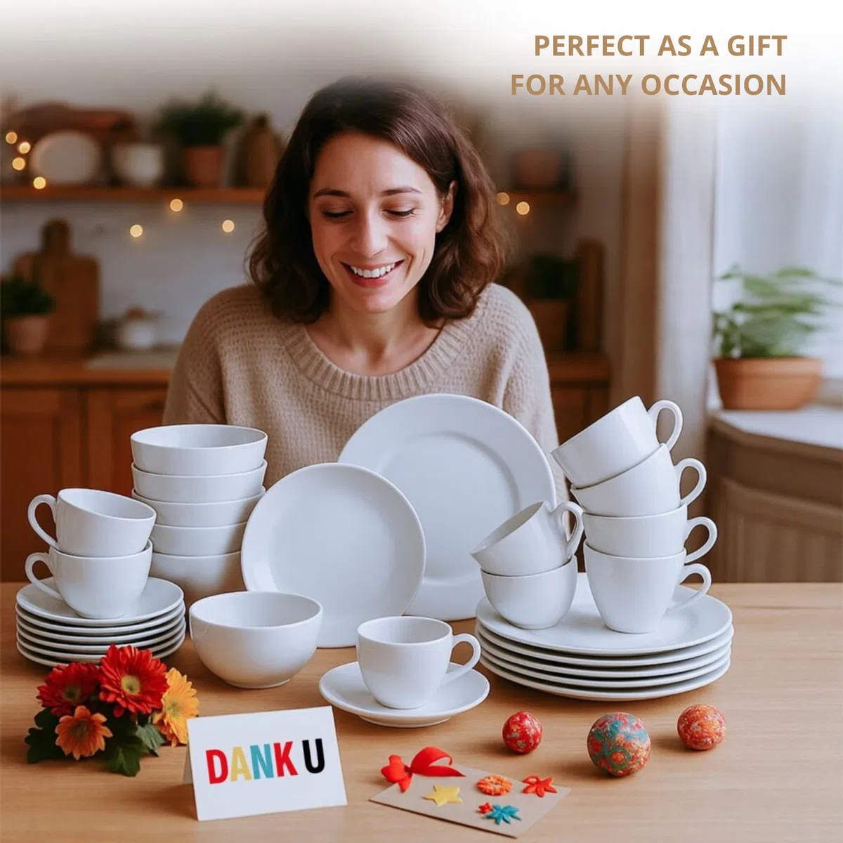 Bayt Juego de Vajilla de 30 Piezas, Vajilla Completa para 6 Personas de Porcelana, Platos y Cuencos Blancos, Apta para Lavavajillas y Microondas, Blanco