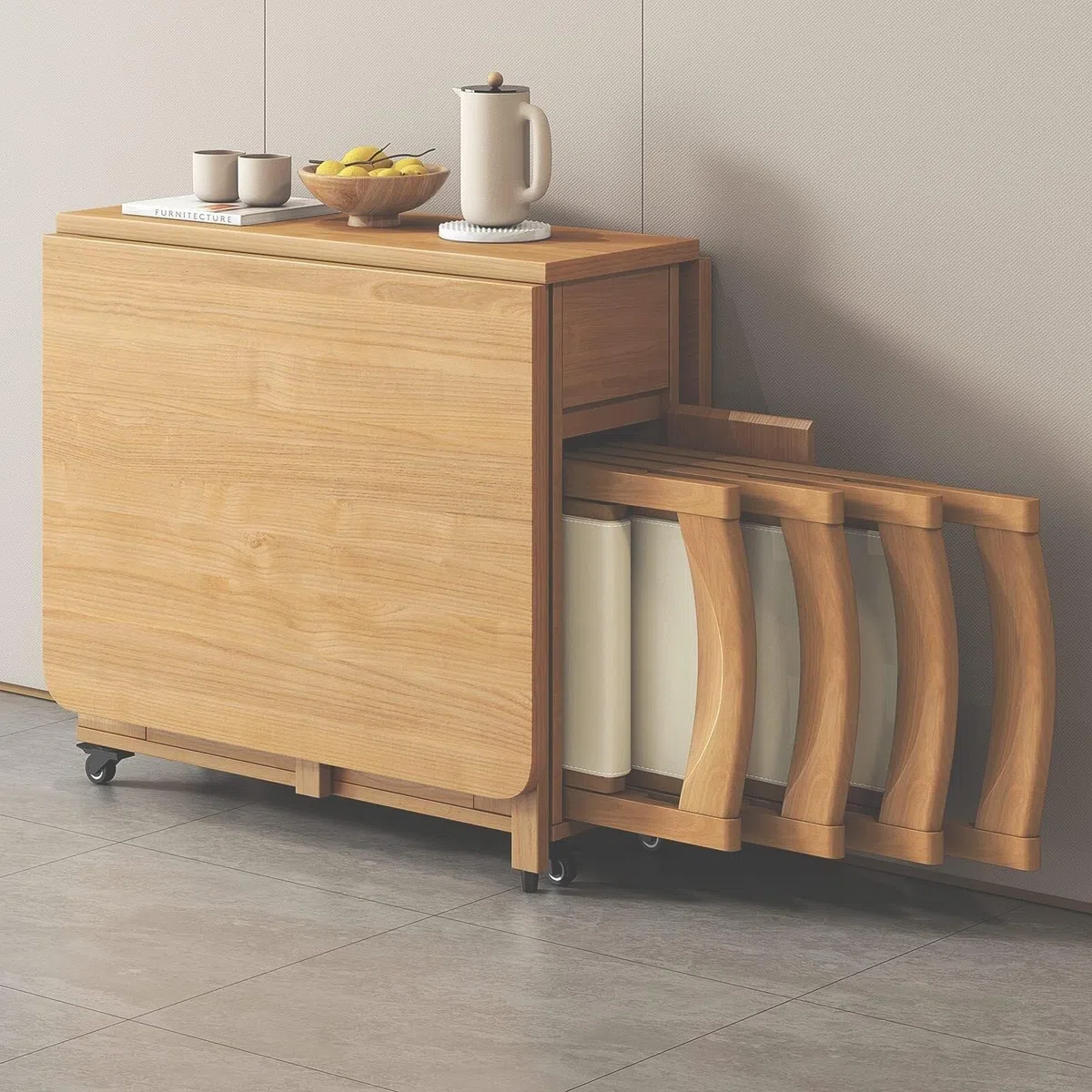 Genérico Juego de Mesa de Comedor Plegable con 4 sillas. Las sillas se Pueden Guardar Dentro de la Mesa. con Patas Ajustables. Fácil Montaje. Ahorra Espacio. Ideal para el Comedor o la Cocina