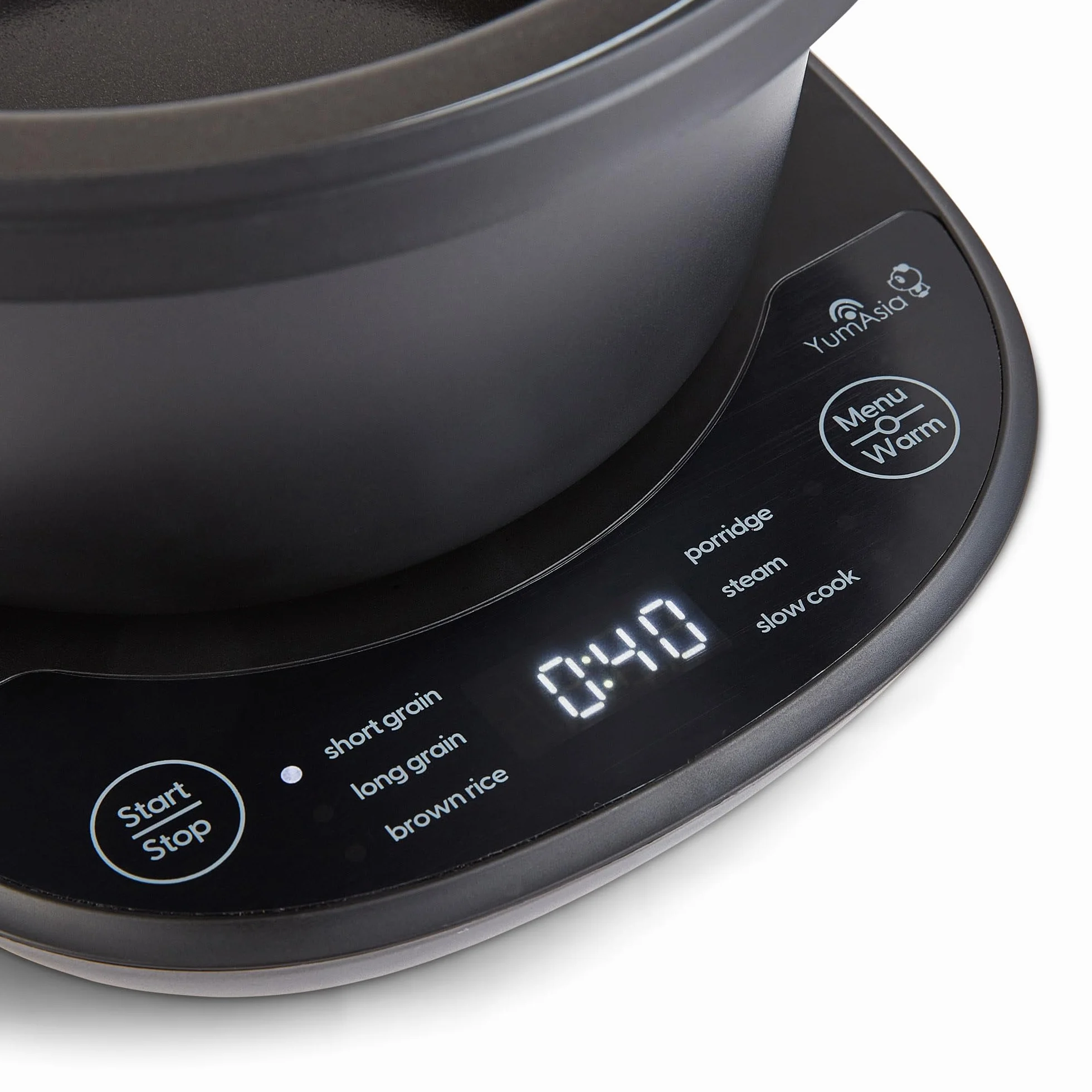 Yum Asia Kotori Mini olla de arroz Donburi con lógica difusa avanzada, cuenco de cerámica ninja (1 taza, 0,18l), 3 funciones de arroz, 3 funciones multicocina, pantalla LED, 220–240V (Negro antracita)