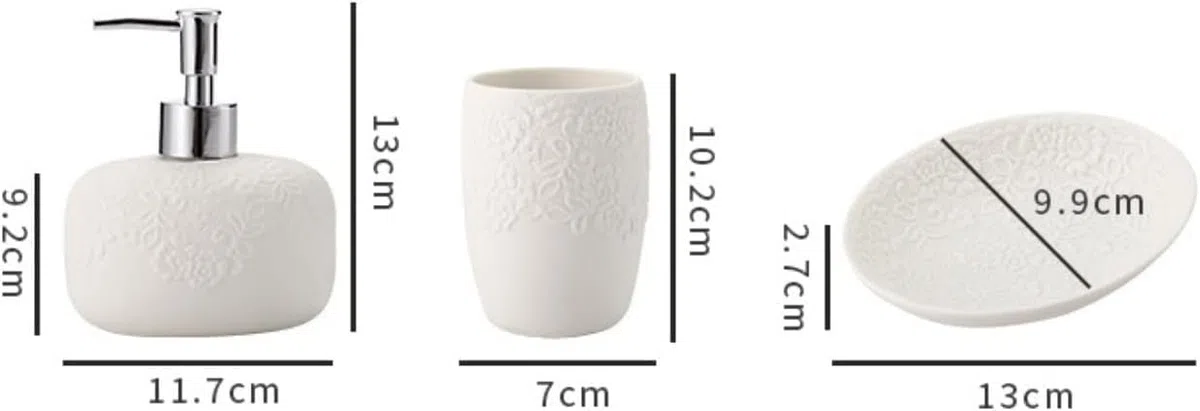 Juego de accesorios de baño – Juego de accesorios de baño de cerámica de diseño moderno – 4 piezas con detalles decorativos