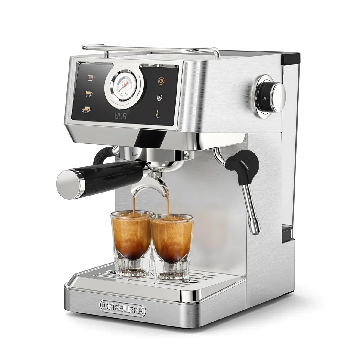 CAFELFFE MK-902 Cafetera espresso de 58 mm, cafetera barista con espumador de leche, ajustes de temperatura y volumen, bomba de 20 bar y cold brew para americano, capuchino y café con leche.