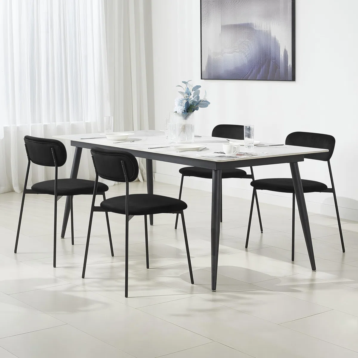 Lestarain 4X Sillas Comedor con Respaldo, Sillas Cocina con Asiento Tapizado, Sillas Modernas para Dormitorio, Salón y Cocina, Sillas Comedor Nórdicas, Terciopelo, Negro