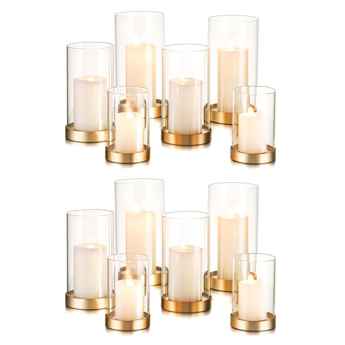 Hewory Portavelas de Cristal: 12pcs Portavelas de Vidrio Hurricane Cilindro de Vidrio para Velas Grande Decoración Dorada Salón para Mesa Decoración Mesa Comedor (Cristal Claro)