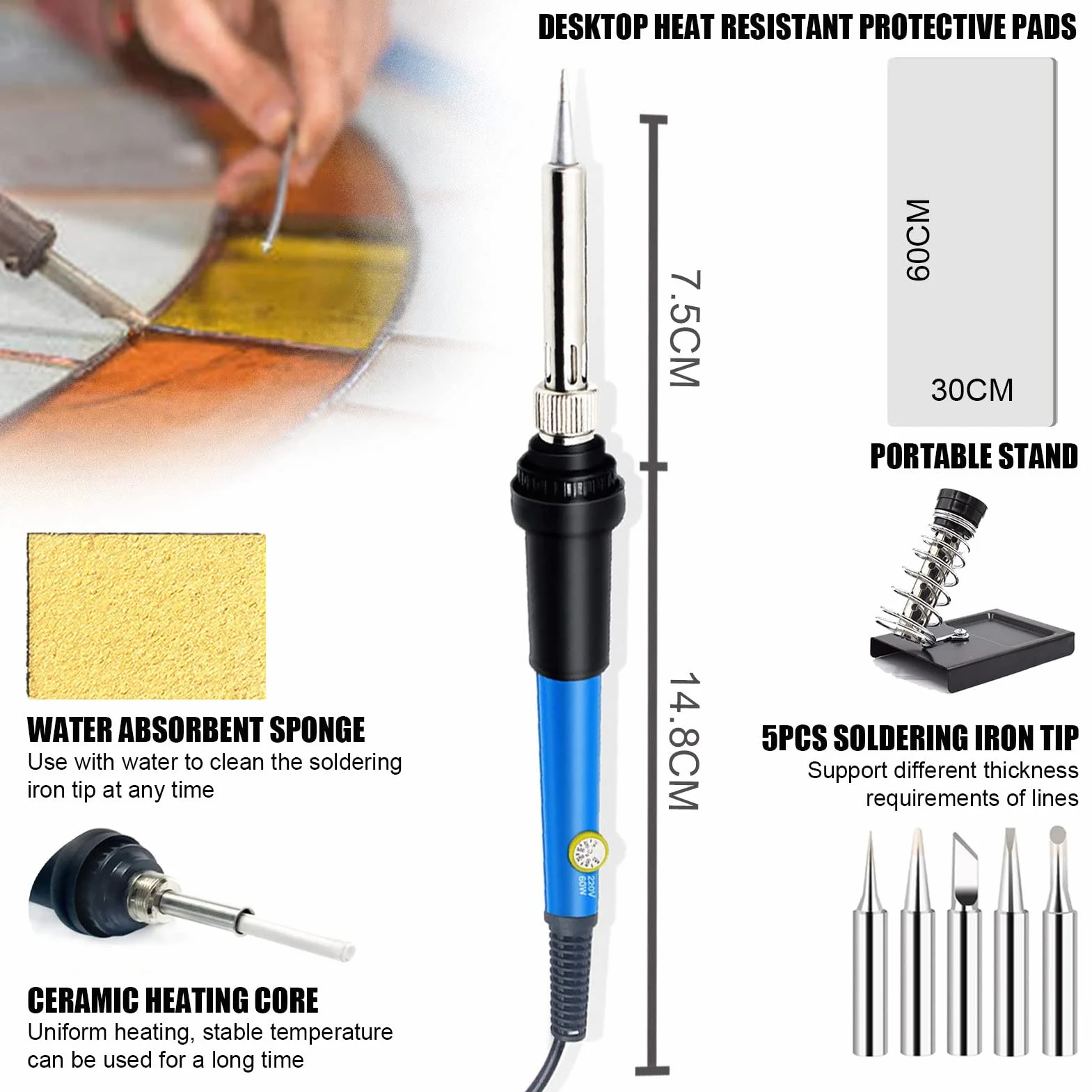 Kit de vidrieras, Herramienta para vidrieras de Bricolaje, Bolsa de Herramientas de Soldadura, Herramientas de lámina de Cobre, Kit de Herramientas para Cortar Vidrio, ju