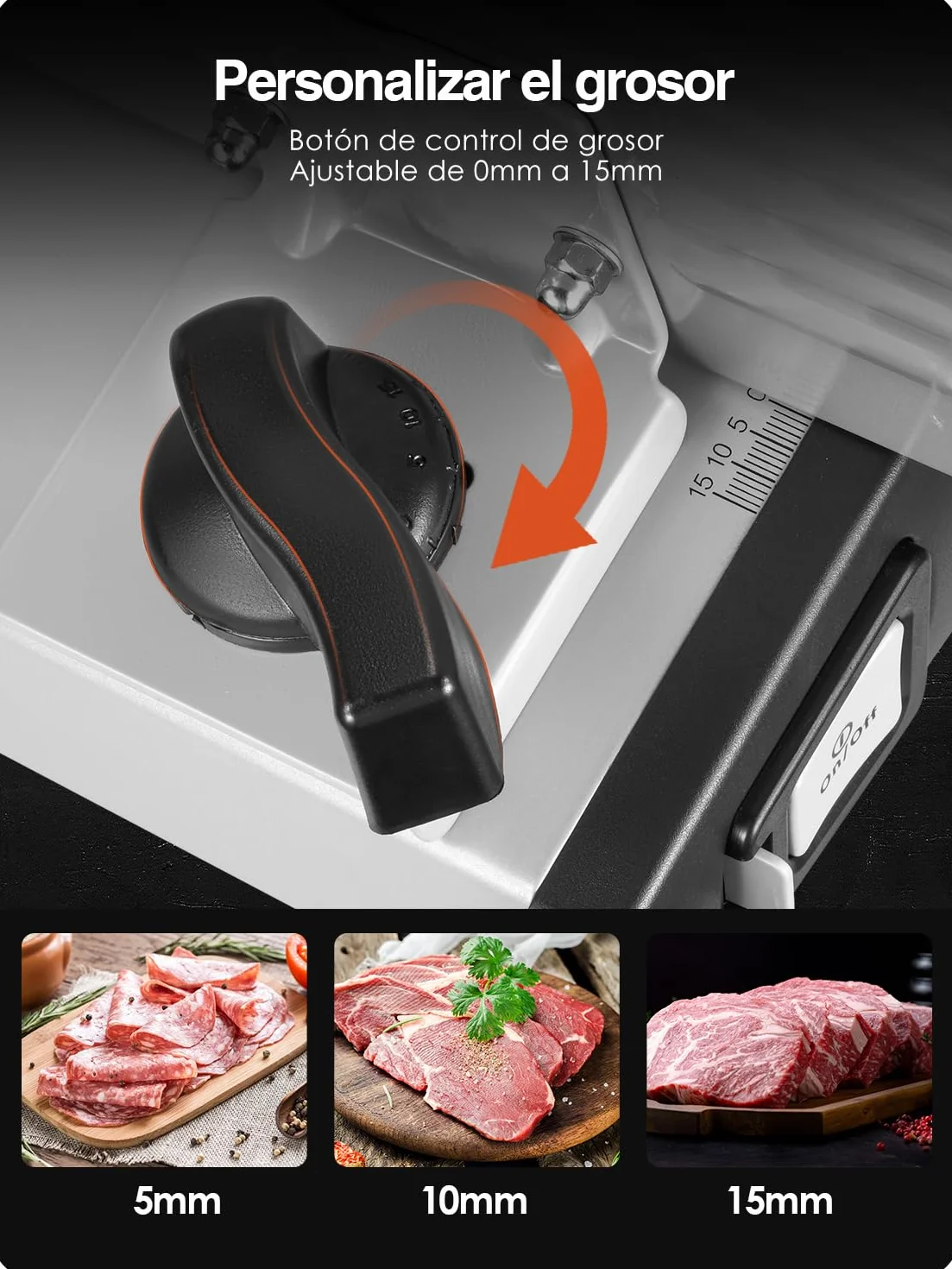 YASHE Cortadora De Fiambre, 150W Cortafiambres Para Carne Y Pan Con Cuchilla De Acero Inoxidable Removible 19cm, Grosor Ajustable 0–15mm, Bloqueo De Seguridad, Patas Ventosa Para Carne, Queso Y Pan
