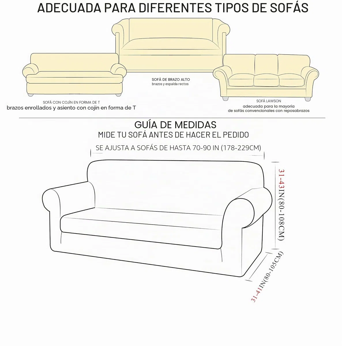TIANSHU Funda Elástica para Sofá, Funda Sofa 3 Plaza, Ajustables Fundas Sofa Elasticas, Proteger el sofá, Funda de Sofá con Reposabrazos Antideslizante Antimanchas Lavable (Beige)