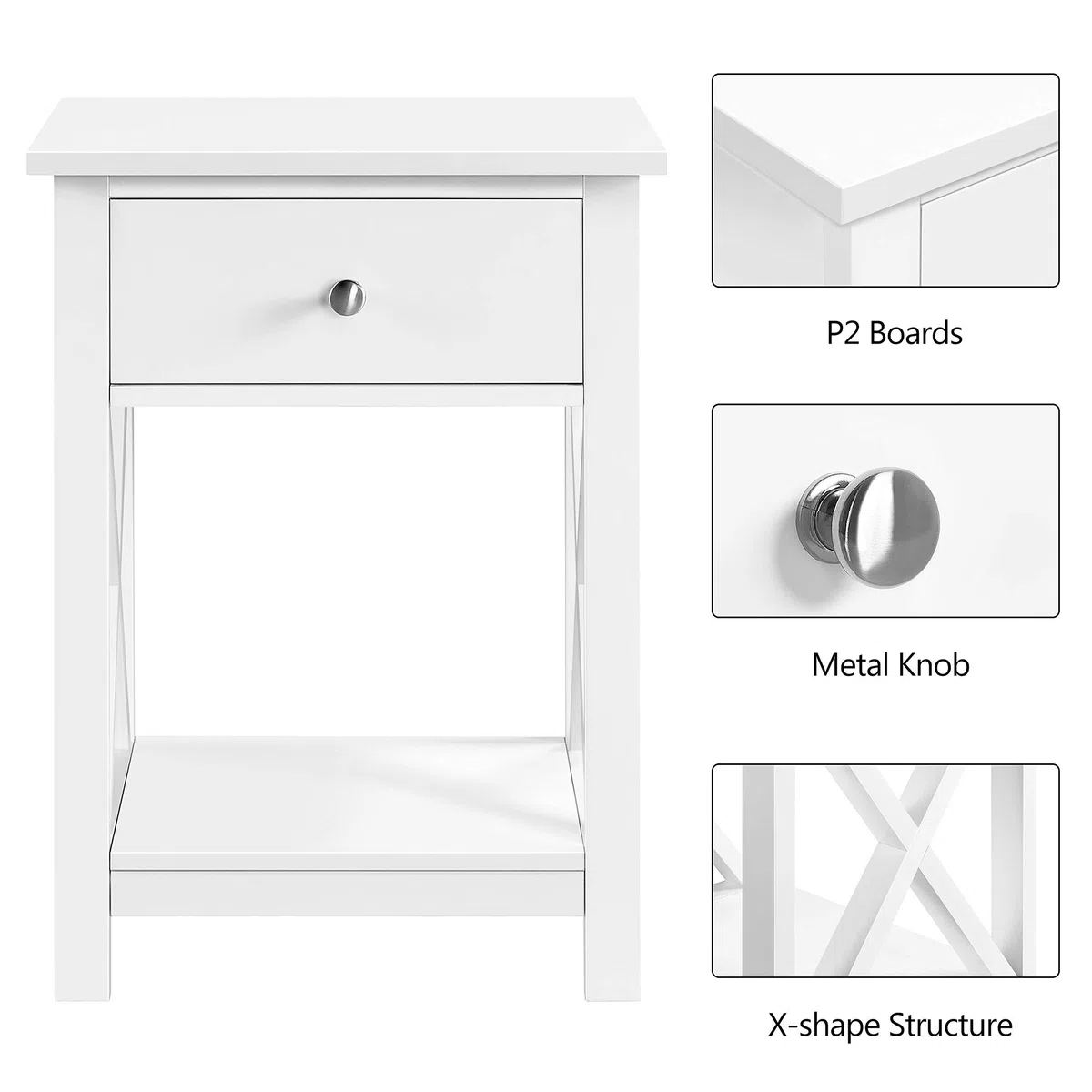 Yaheetech 2pcs Mesitas de Noche con Cajón y Estante 40x30x55cm Mesillas de Noche Vintage para Dormitorio Mesa Auxiliar para Salón Sala de Estar Blanco Satinado
