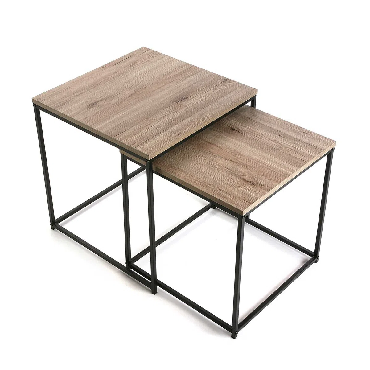 Versa Cambridge Mesa Nido Auxiliar para el Salón, la Habitación o la Cocina. Moderna Mesilla Baja, Set de 2, Medidas (Al x L x An) 50 x 50 x 50 cm, Madera y Metal, Color Marrón