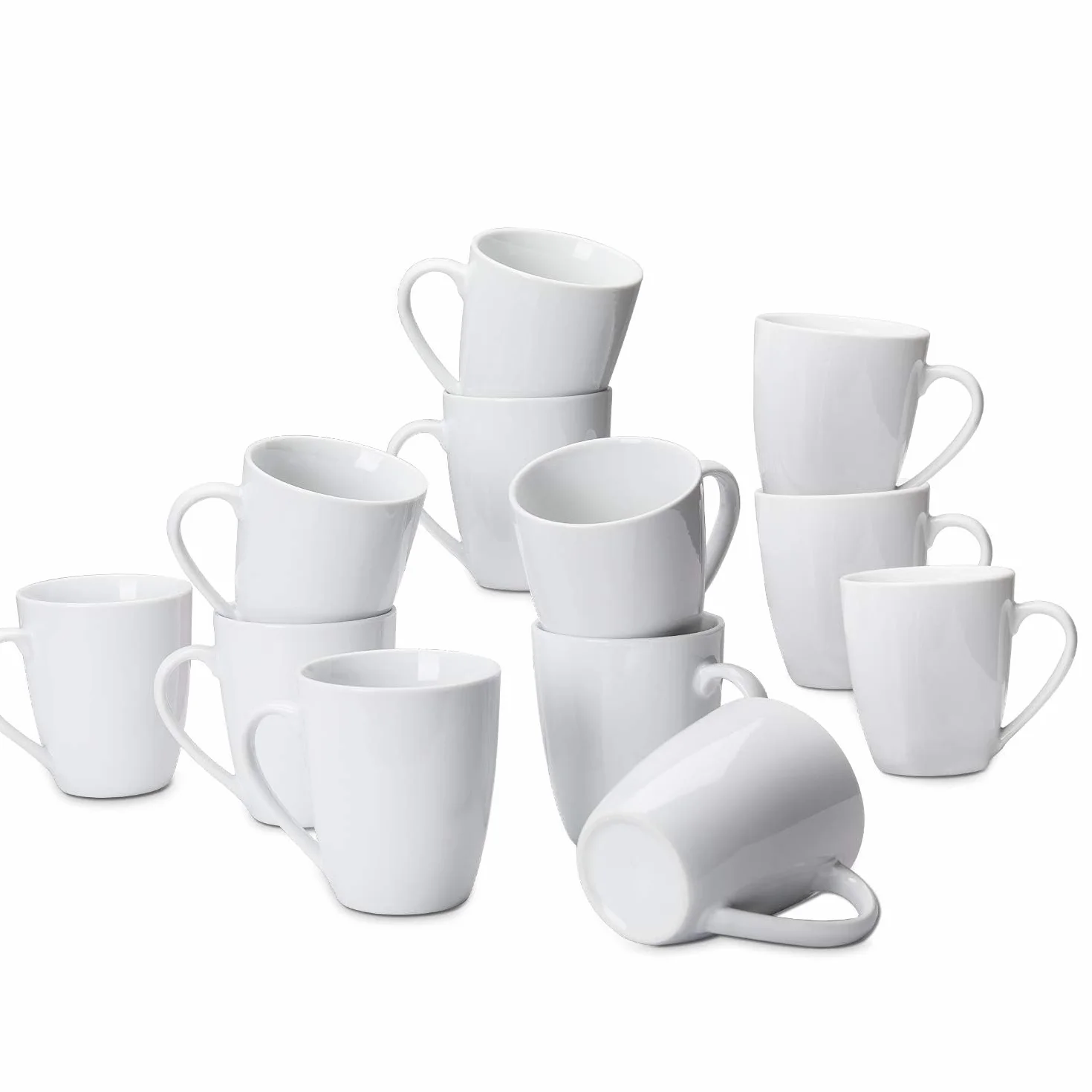 Amazon Basics tazas de café de porcelana, 12 unidad, 355 ml, Blanco.
