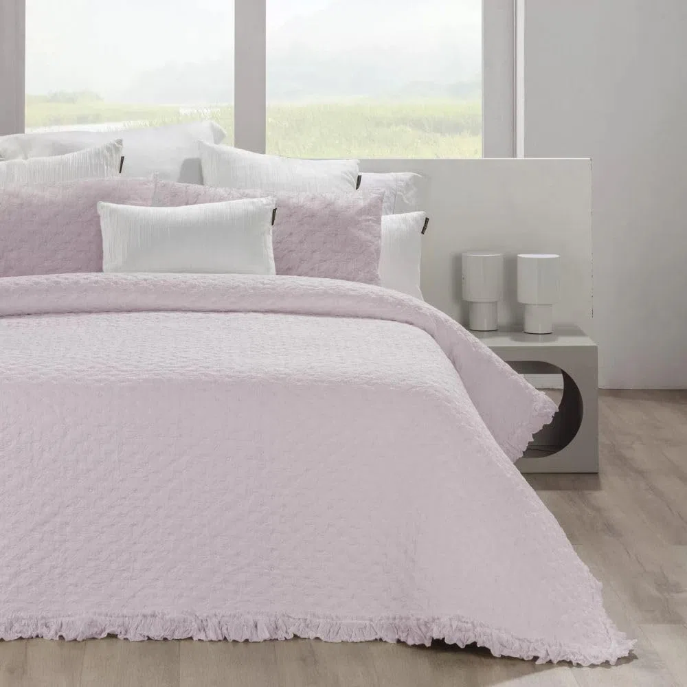 Manterol Colcha bouti Textura Fruncida con topitos y Volante Blanco - Polka (c.04 Malva Empolvado, 135/140 cm)