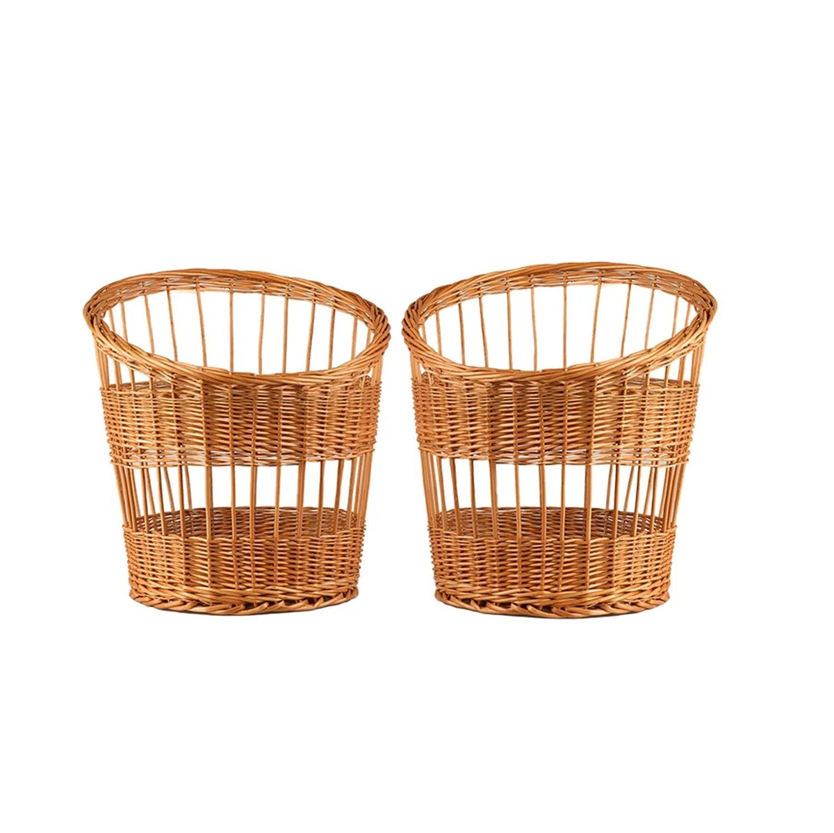 Juego de 2 cestas de mimbre, cesta de panadería, cesta de pan, cesta para servir, soporte para pan, panera de mimbre natural (perforado)