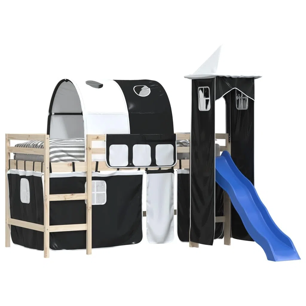 Genérico Cortinas para Cama Alta con túnel y Torre y Negro Mobiliario, Camas y Accesorios, Accesorios para Camas y somieres Negro 3,26 kg