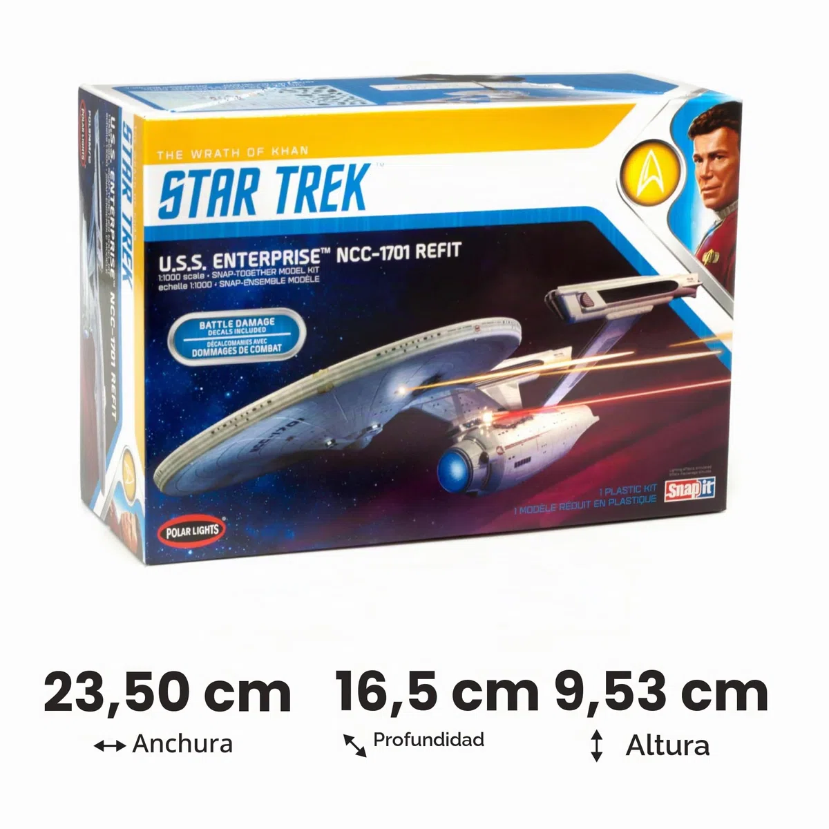 Polar Lights- Star Trek 1/1000 USS Enterprise Refit Wrath of Khan SnapIt 1:1000 EE.UU NCC-1701-Refit-Wrath Edition, Color Gris (Round 2,LLC POL974)