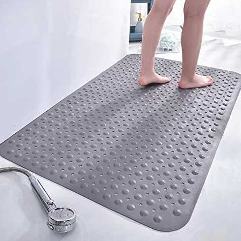 Alfombrilla de Ducha Antideslizante | Antibacteriana Antimoho | PVC con Ventosas | para Mayores, Embarazadas (Gris, 80x120cm)