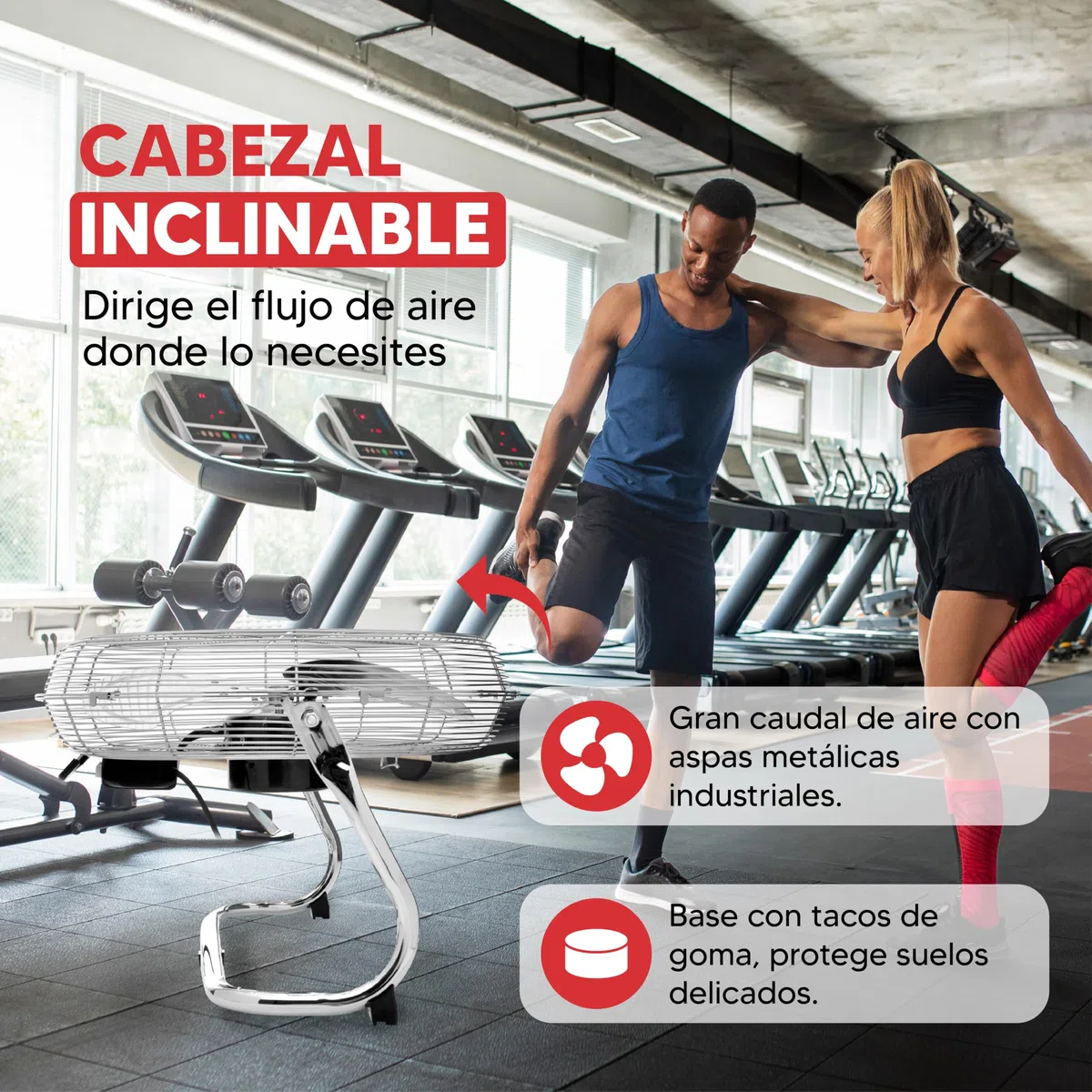 SOGO Ventilador Potente Industrial de Suelo Inclinable - Ventilador para Suelo y Sobresuelo con 3 Velocidades y Aspas Metálicas - Incluye Base con Tacos de Goma para Proteger Superfícies