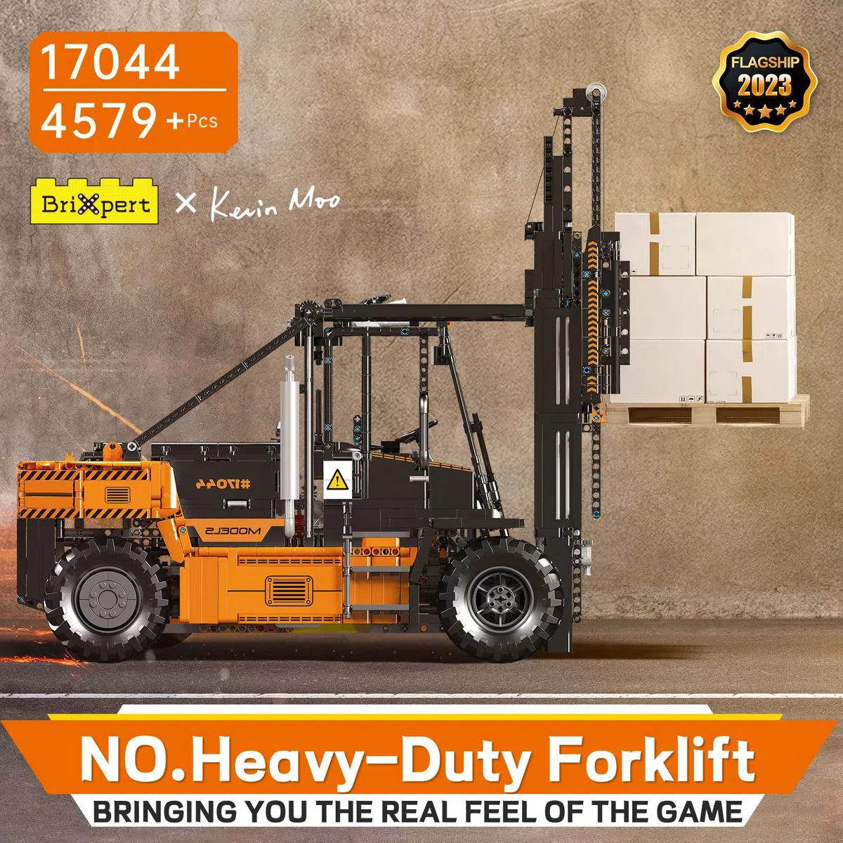 Mould King 17044 Carretillas Elevadoras Resistentes a Escala 1:6 para Adultos con Detalles auténticos, RC controlado por aplicación (Naranja, 4579+ Piezas)