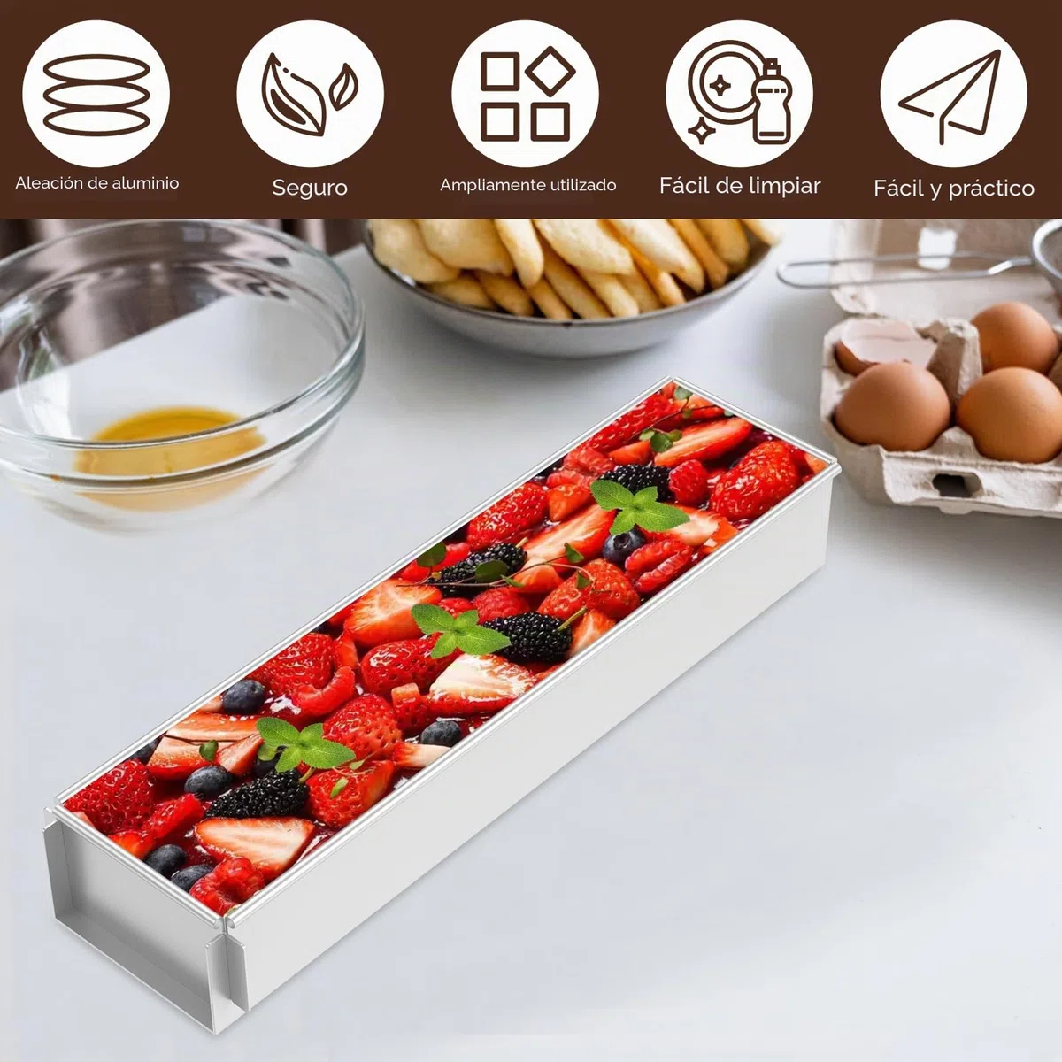 Molde para horno rectangular ajustable, molde rectangular para tartas, antiadherente, rectangular, molde ajustable para tartas de tiramisú (4 unidades, con desagüe removible)