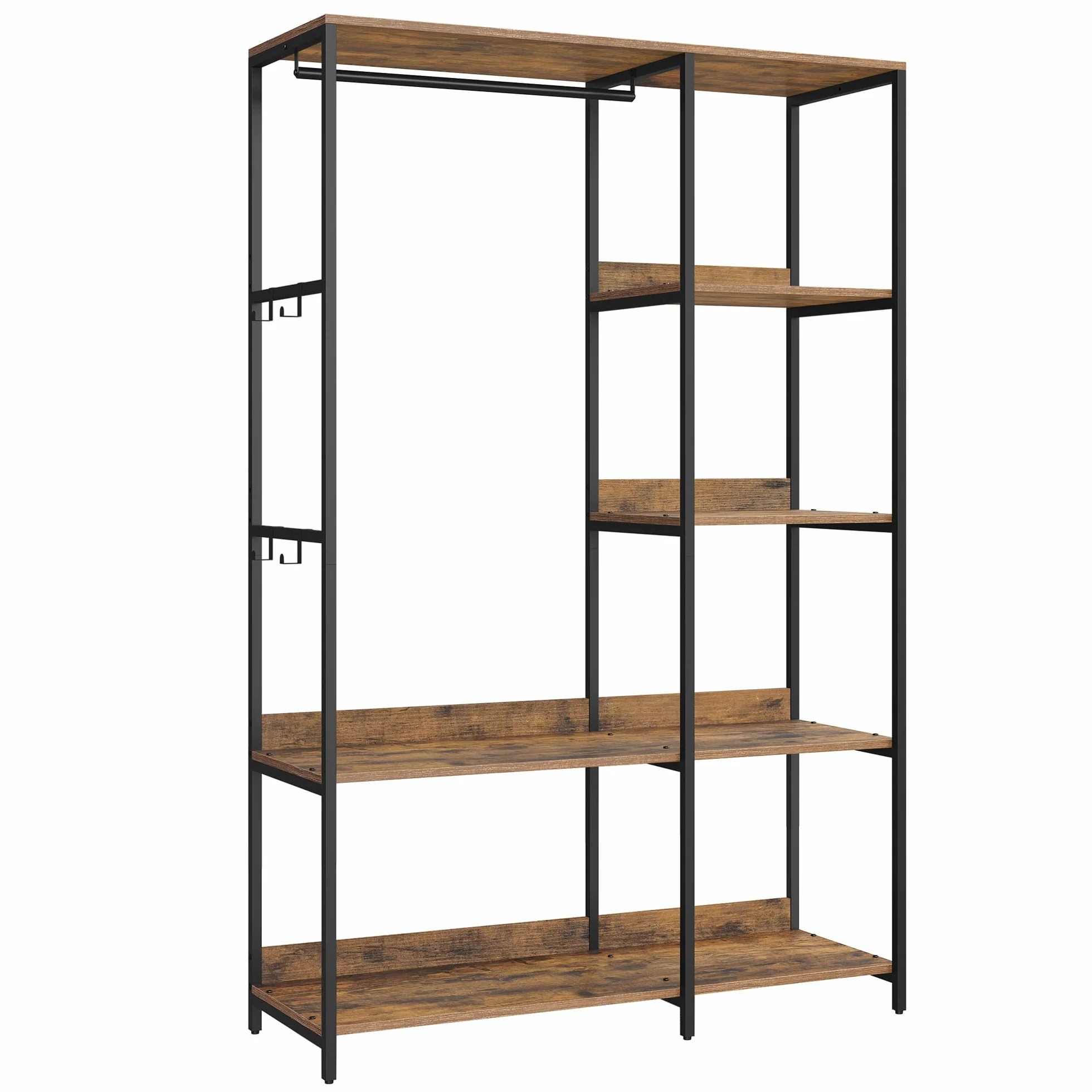 SONGMICS Guardaroba, Stand Appendiabiti, Armadio Aperto con Aste per Appendere, Ripiani Portaoggetti, Ganci Rimovibili, 98 x 40 x 181 cm, Marrone Vintage RGR024B01
