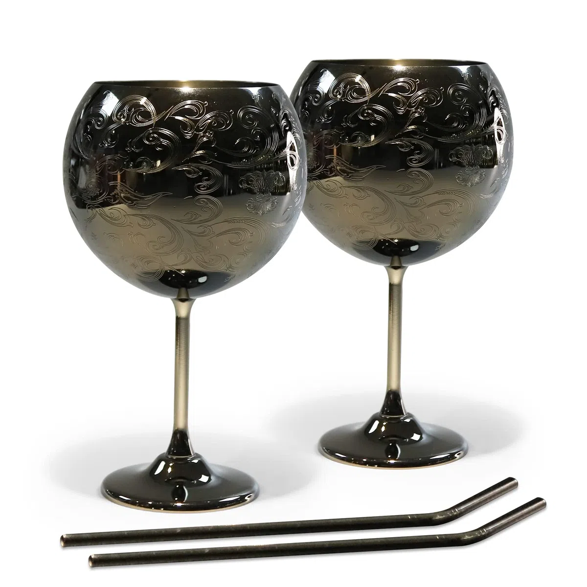 Copas de Gin Tonic, Juego de 2 Copas de Cocktail Acero Inoxidable, Copas de Vino para Amantes de La Ginebra, 680 ml, Negro.