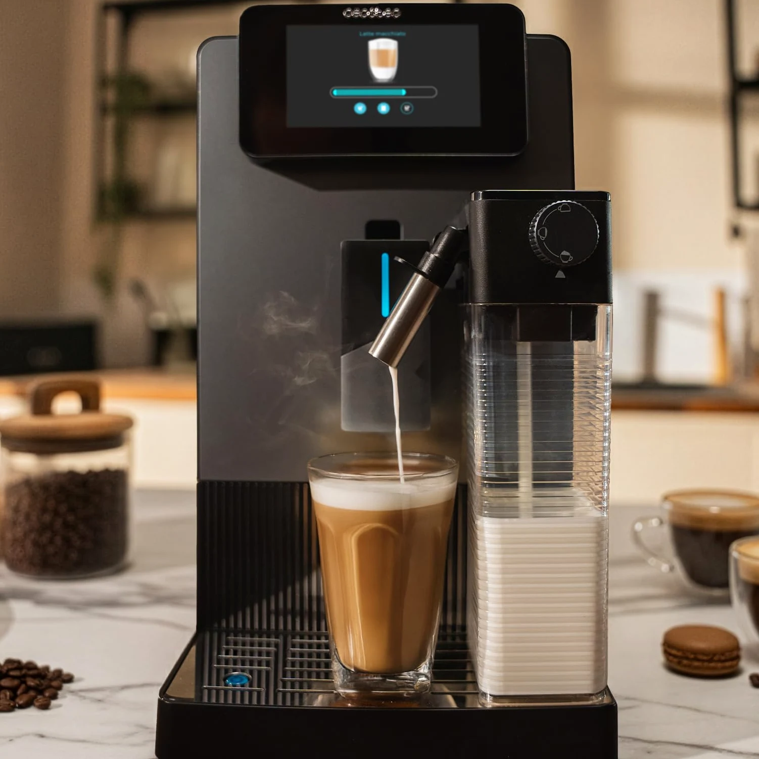 Cecotec Cafetera Express Superautomática Cremmaet Latte Art. 1500W, 19Bares, Thermoblock, 6 Bebidas, Depósito Café 150g, Molinillo Cónico, Limpieza Automática, Depósito Agua 1.1L y Leche 400ml