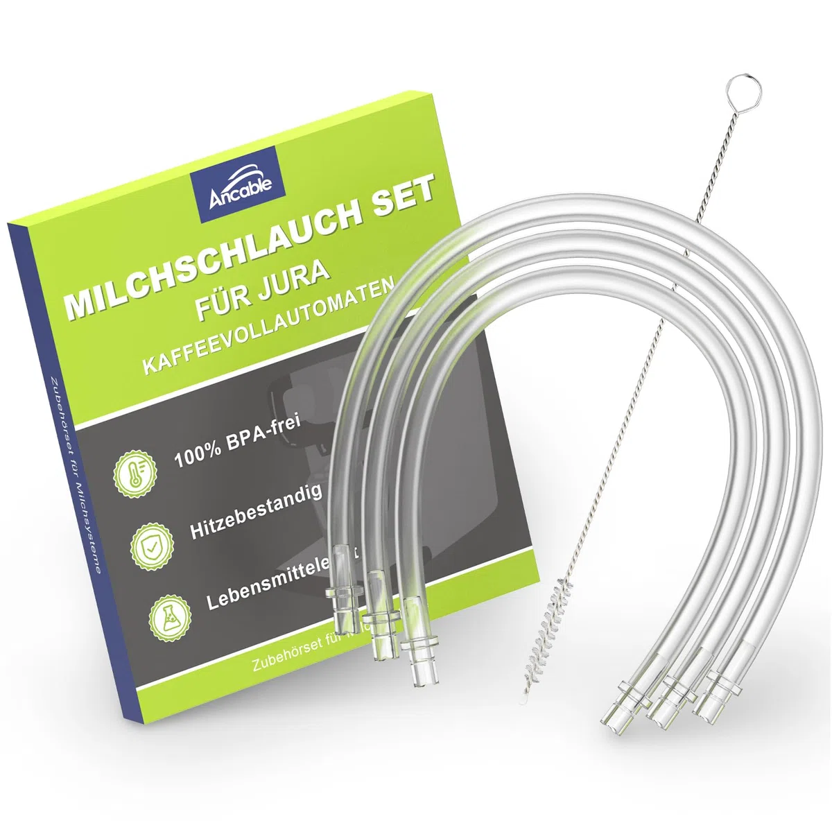 Ancable Manguera de leche para cafeteras automáticas Jura, 3 mangueras de leche resistentes al calor y 6 boquillas de conexión con cepillo de limpieza, compatible con máquinas automáticas Jura