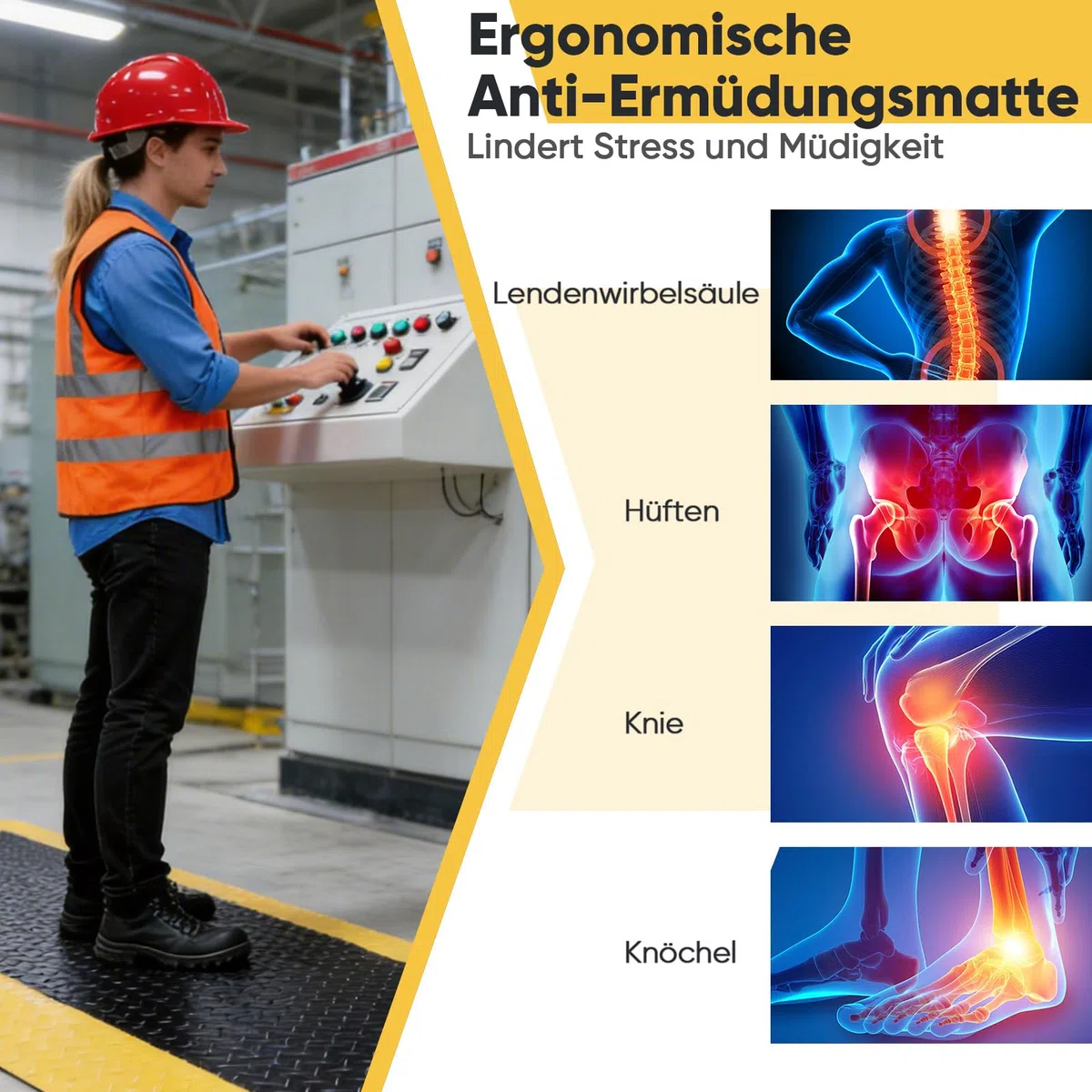 MYOYAY Esterilla antifatiga 60 × 90 cm Esterilla de trabajo ergonómica con diseño de puntos antideslizante de espuma de confort para trabajos de pie, oficina y garaje