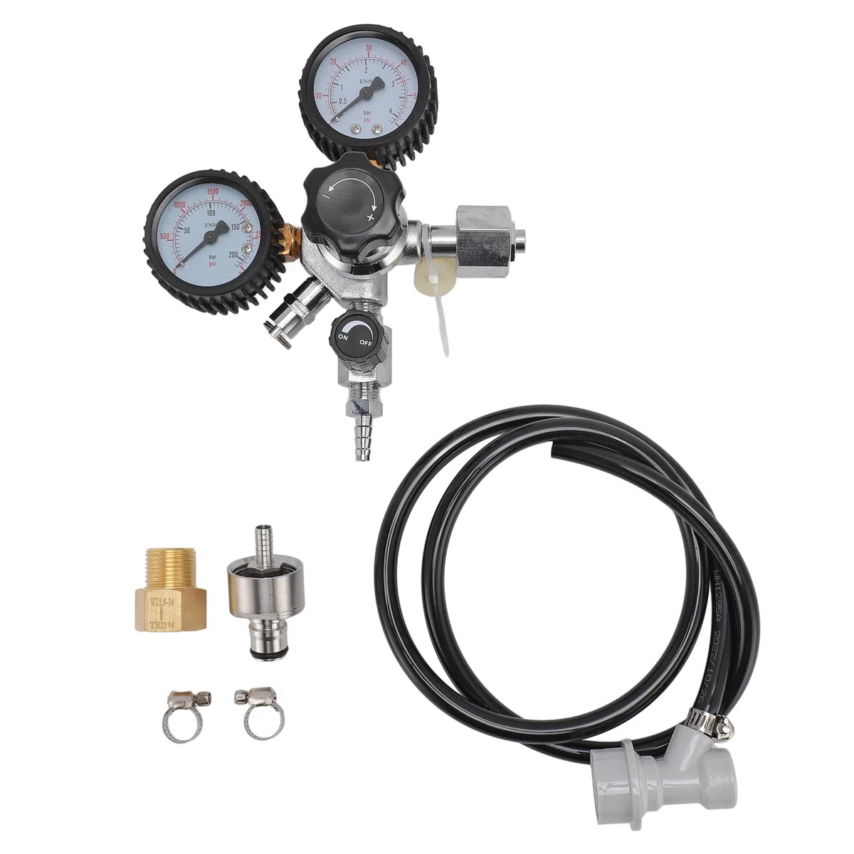 Buachois Regulador de CO2 de Barril de Cerveza, W21.8 Reductor de de Botella de Gas de Presión con Manómetro Doble Contador de Burbujas de Retencion para Máquina de Elaboración Dispensador de Cerveza