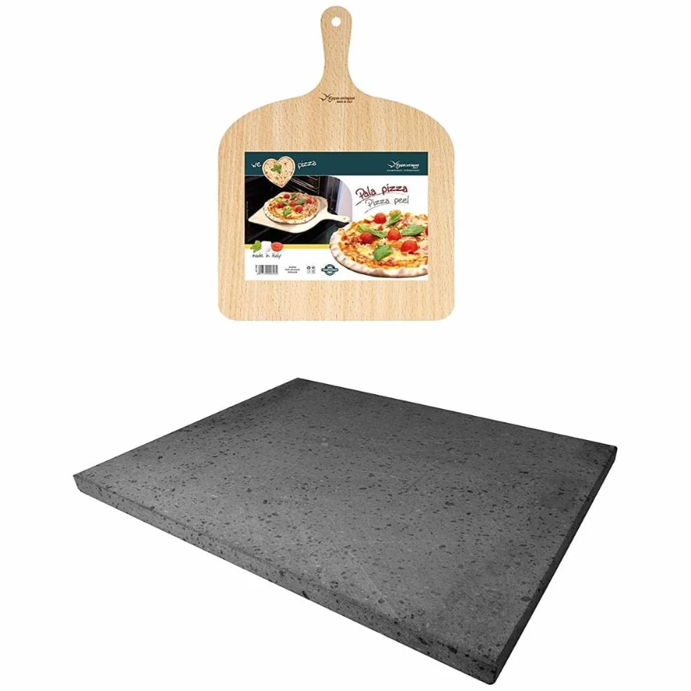 Juego para pizza de piedra volcánica y etnea 38 x 30 cm – Tazón + pala