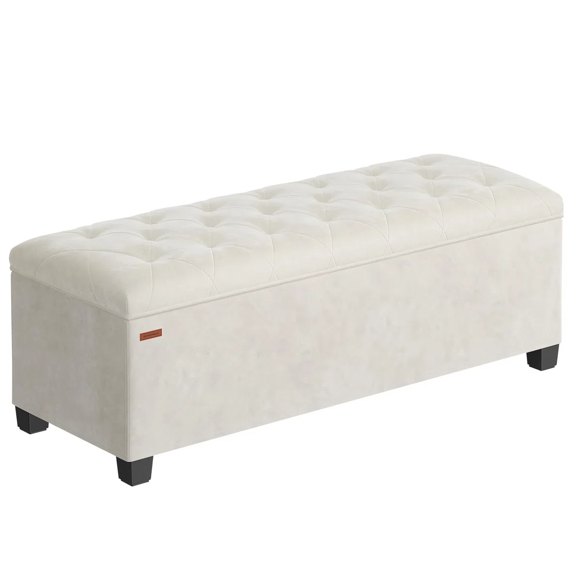 SONGMICS Puff Almacenaje, Baúl con Patas, 40 x 110 x 39 cm, Banco de Pie de Cama, Banco Almacenaje, Soporta hasta 300 kg, para Sala de Estar, Dormitorio, Entrada, Blanco Crema LSF089W01
