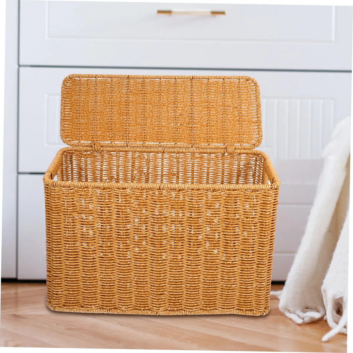 Cesta Estrecha y Alta de Almacenamiento Tejida con Tapa y Asa Organizador Portátil para Juguetes Revistas y Objetos Varios Diseño Ligero y Seguro para Uso Doméstico y Exterior