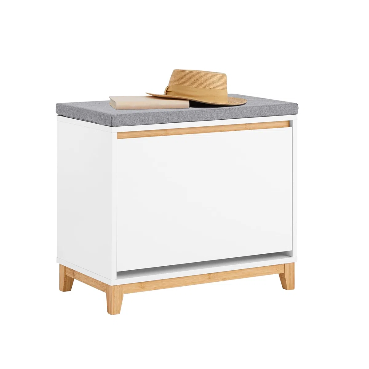 SoBuy Banco Zapatero Entrada Recibidor - Banco Zapatero con Asiento y Almacenaje - Puerta Abatible con Estantes Ajustables - Ideal para Pasillo y Hogar Moderno - 60x34x55cm 115kg Blanco FSR191-WN