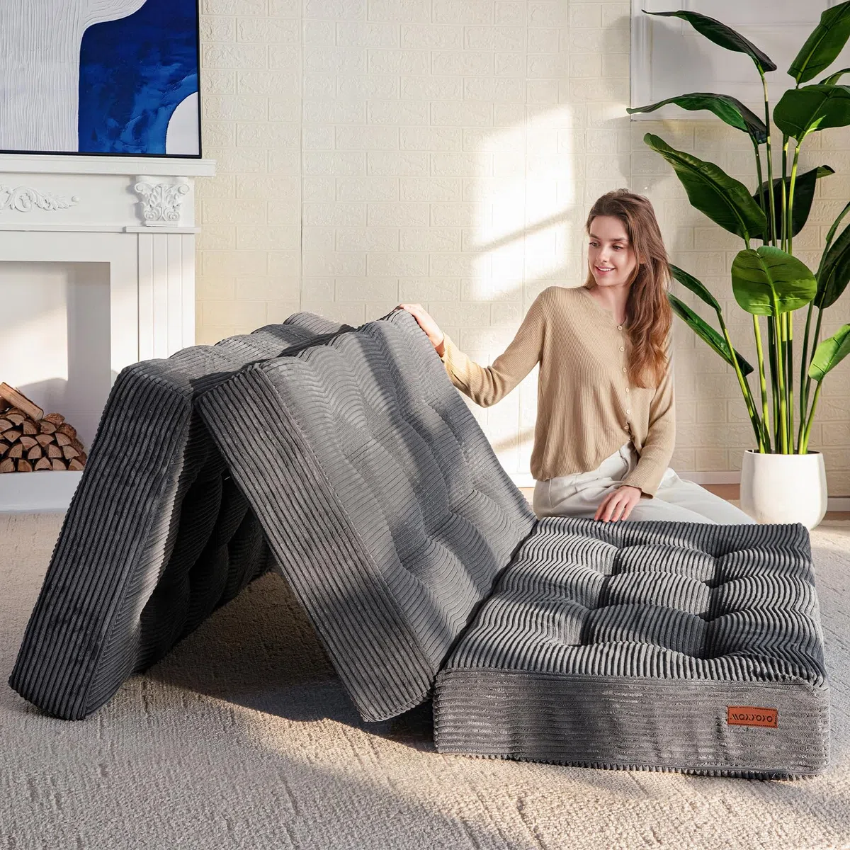 MAXYOYO Colchón Plegable de 2 Plazas, 15 cm de Grosor para Futón Convertible, Sofá Cama Portátil, Colchón para Invitados, Cama Adicional, 135x195