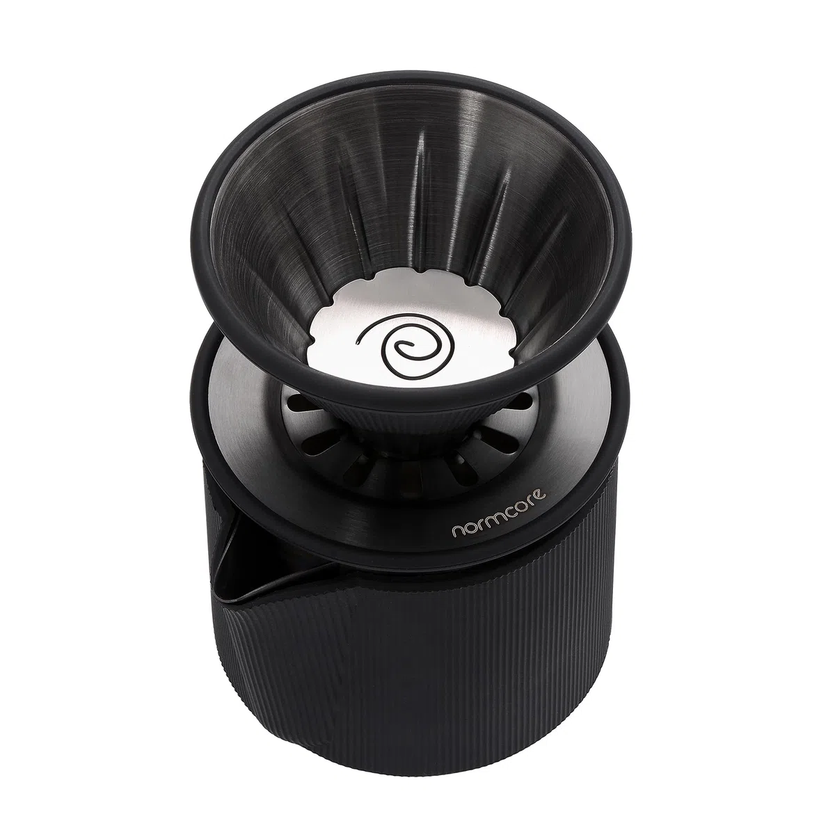 Normcore Juego de cafetera portátil de viaje, gotero de café de viaje de una sola taza, uso V60 y cafetera de papel de filtro ondulado, acero inoxidable 304, revestimiento negro mate