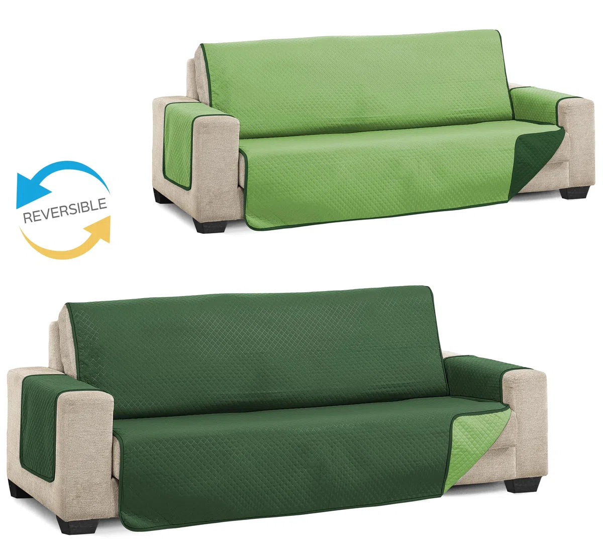 Martina Home Cubre Sofa Acolchado, Verde/Botella, 3 Plazas (Diamond)