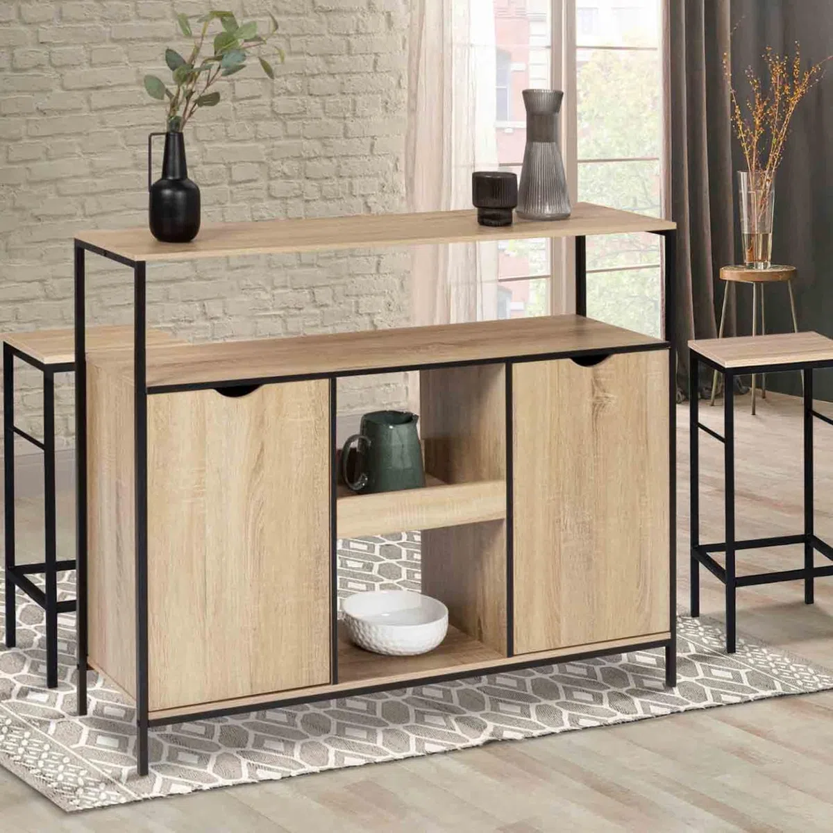 IDMarket - Mueble de bar con puertas y estantes Detroit Design Industrial
