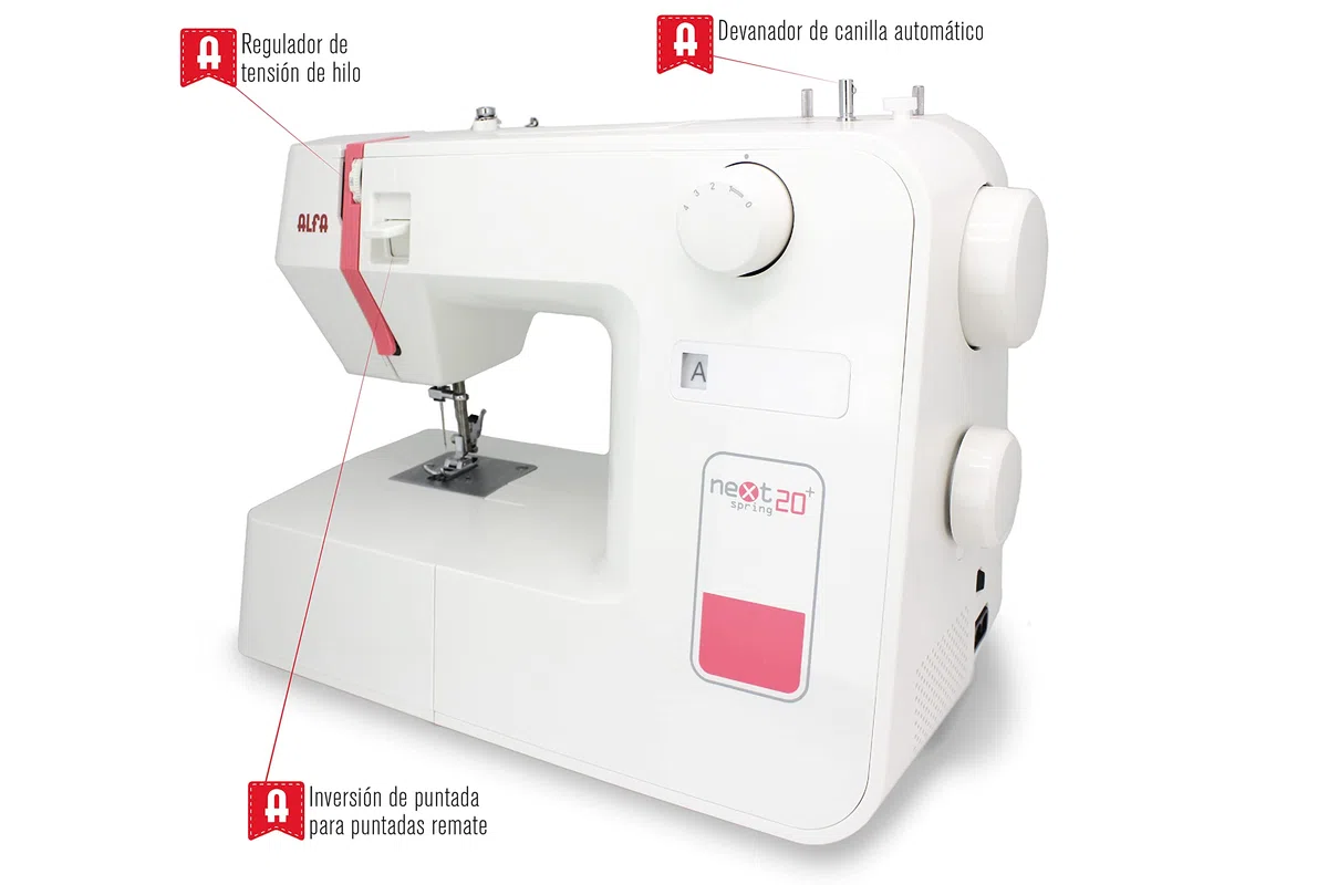 Alfa Next 20 Spring+ Maquina de Coser, Rosa Coral, 30 x 19 x 37 cm